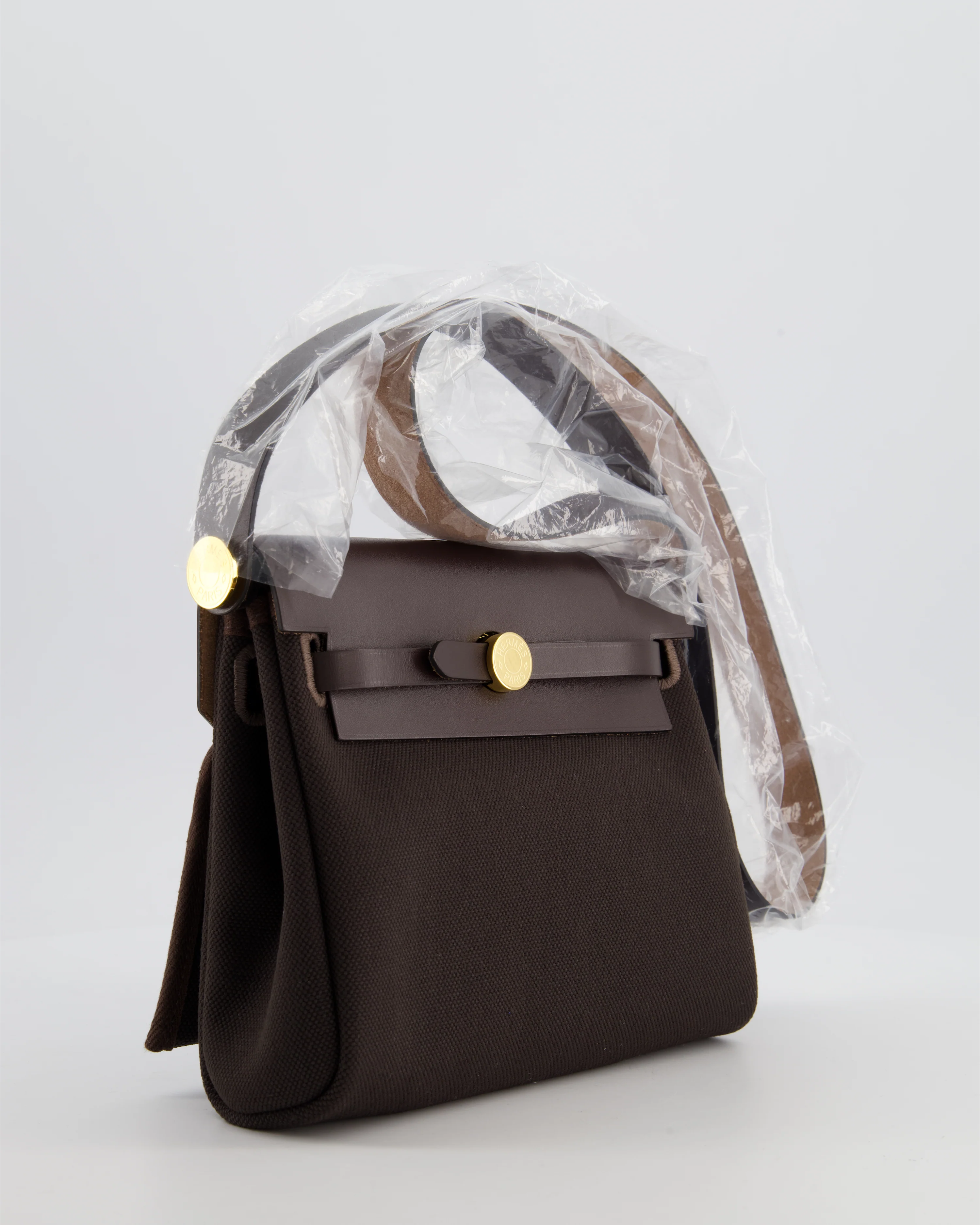 *Hot & RARE* Hermès Herbag Zip 20 Bag in Ebene Viking Canvas & Ebene Vache Hunter Leather with Gold Hardware - Image 2