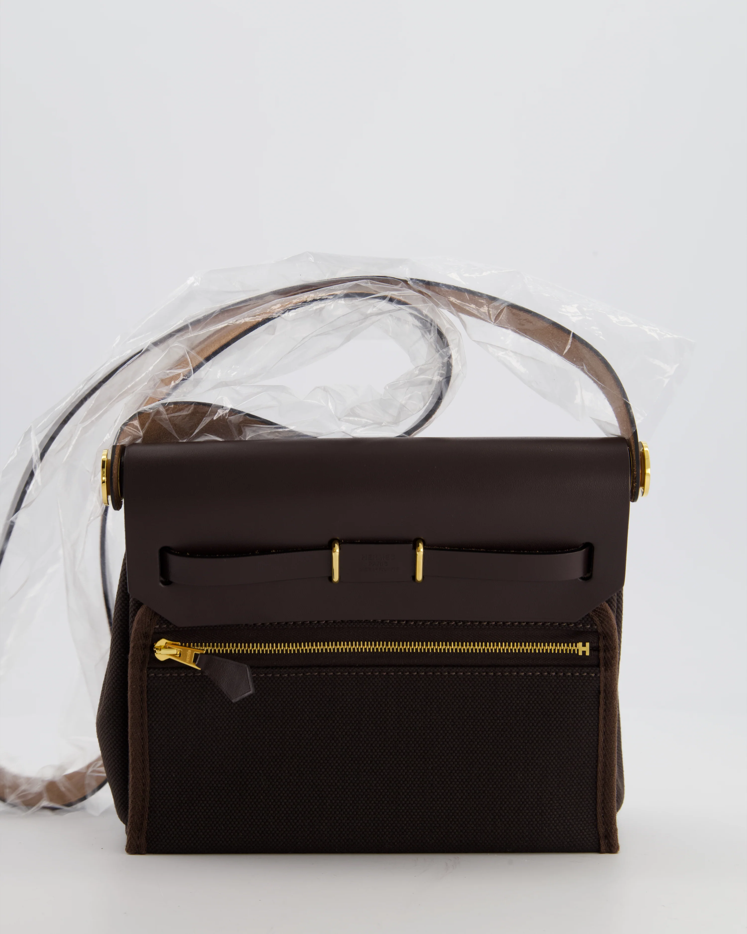 *Hot & RARE* Hermès Herbag Zip 20 Bag in Ebene Viking Canvas & Ebene Vache Hunter Leather with Gold Hardware - Image 5