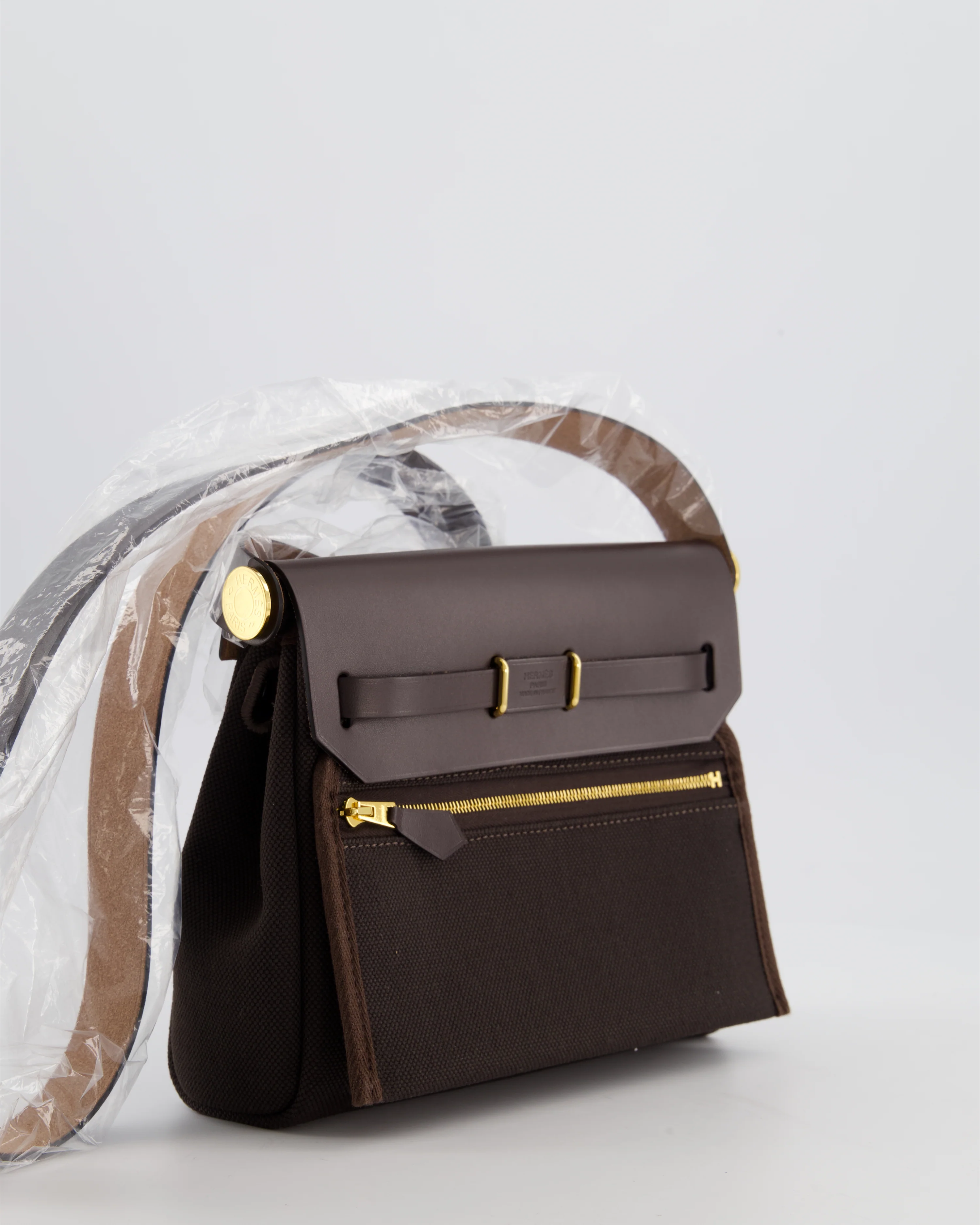 *Hot & RARE* Hermès Herbag Zip 20 Bag in Ebene Viking Canvas & Ebene Vache Hunter Leather with Gold Hardware - Image 6