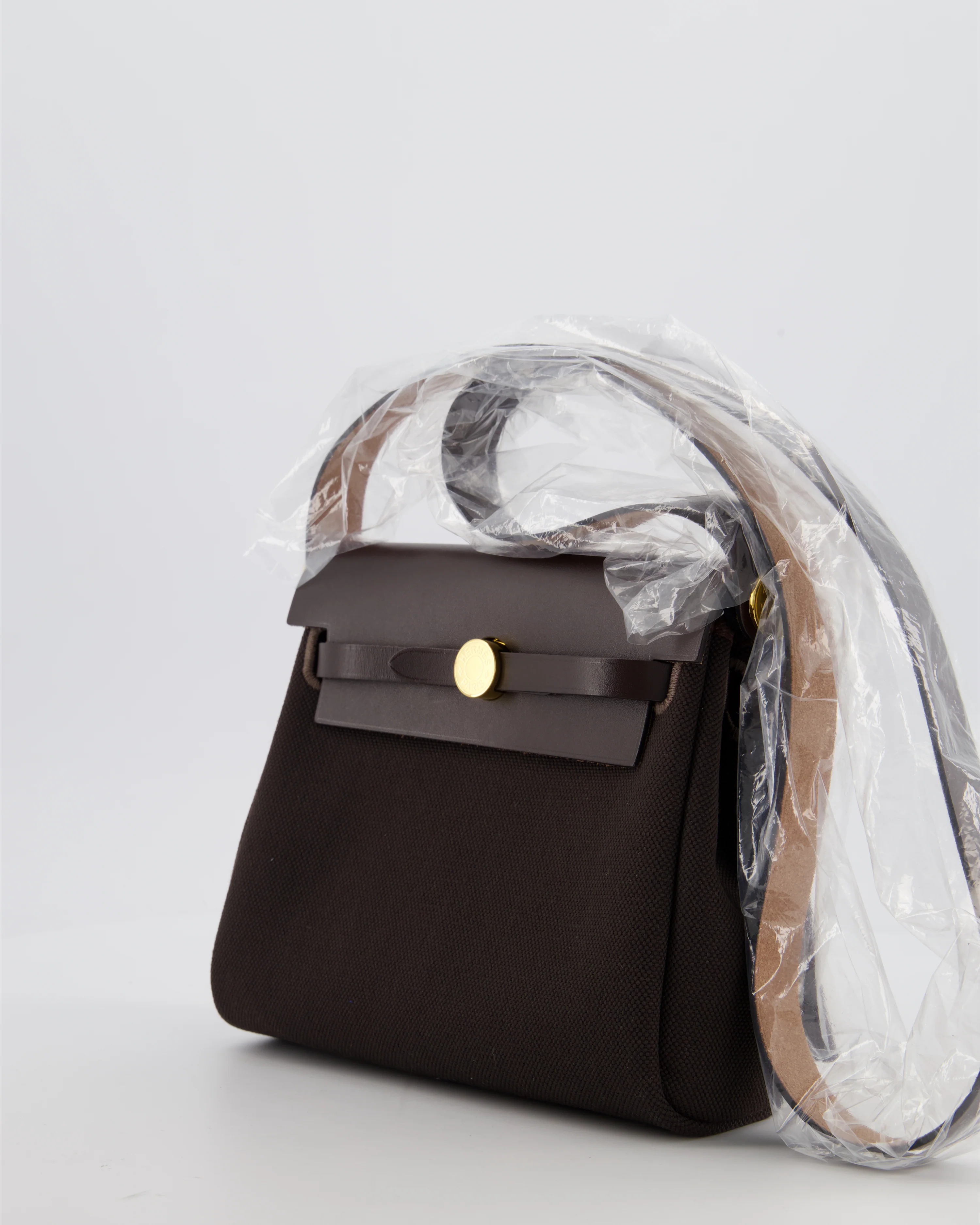 *Hot & RARE* Hermès Herbag Zip 20 Bag in Ebene Viking Canvas & Ebene Vache Hunter Leather with Gold Hardware - Image 8