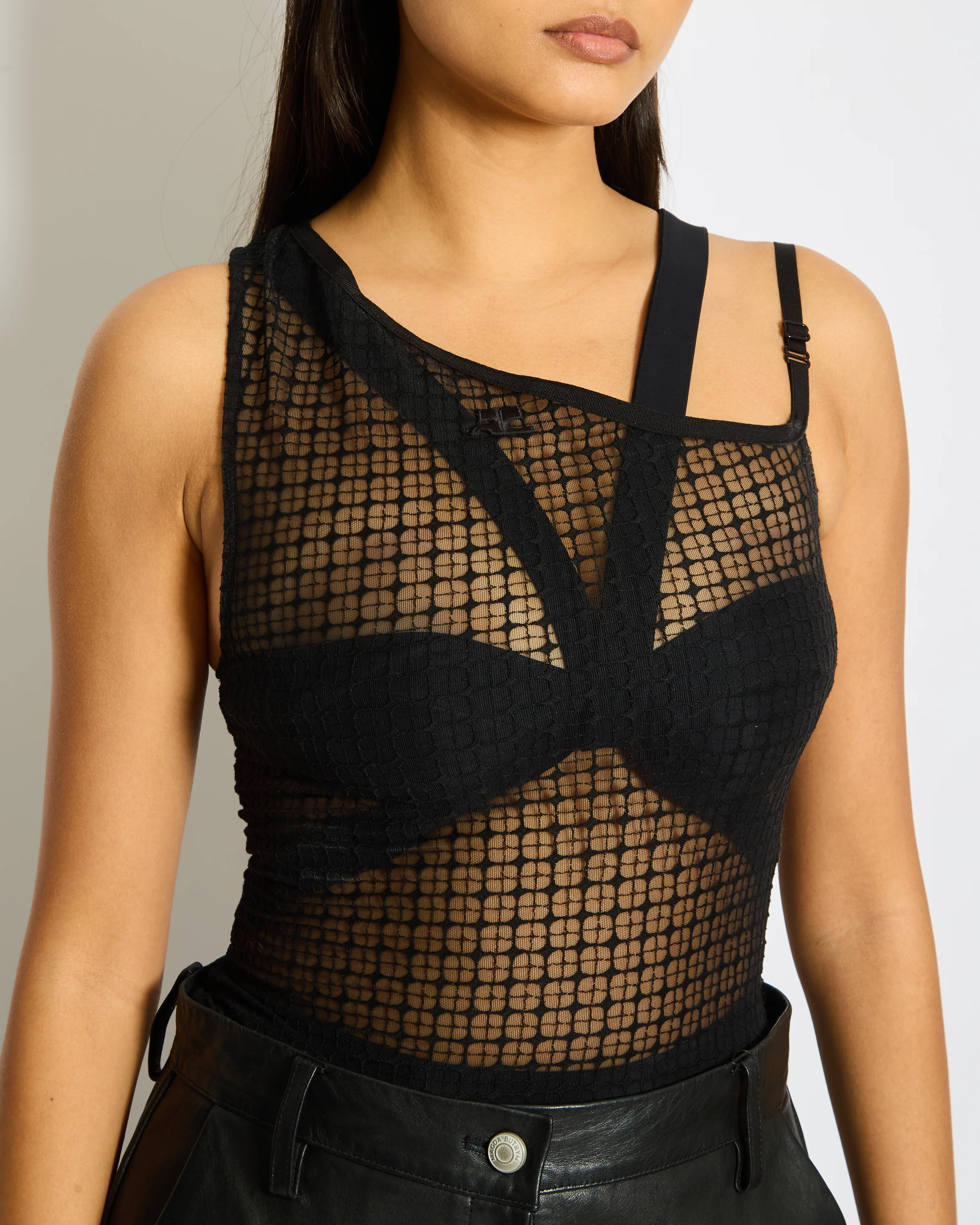 Courrèges Black Logo One-Shoulder Mesh Top Size S (UK 8) - Image 4