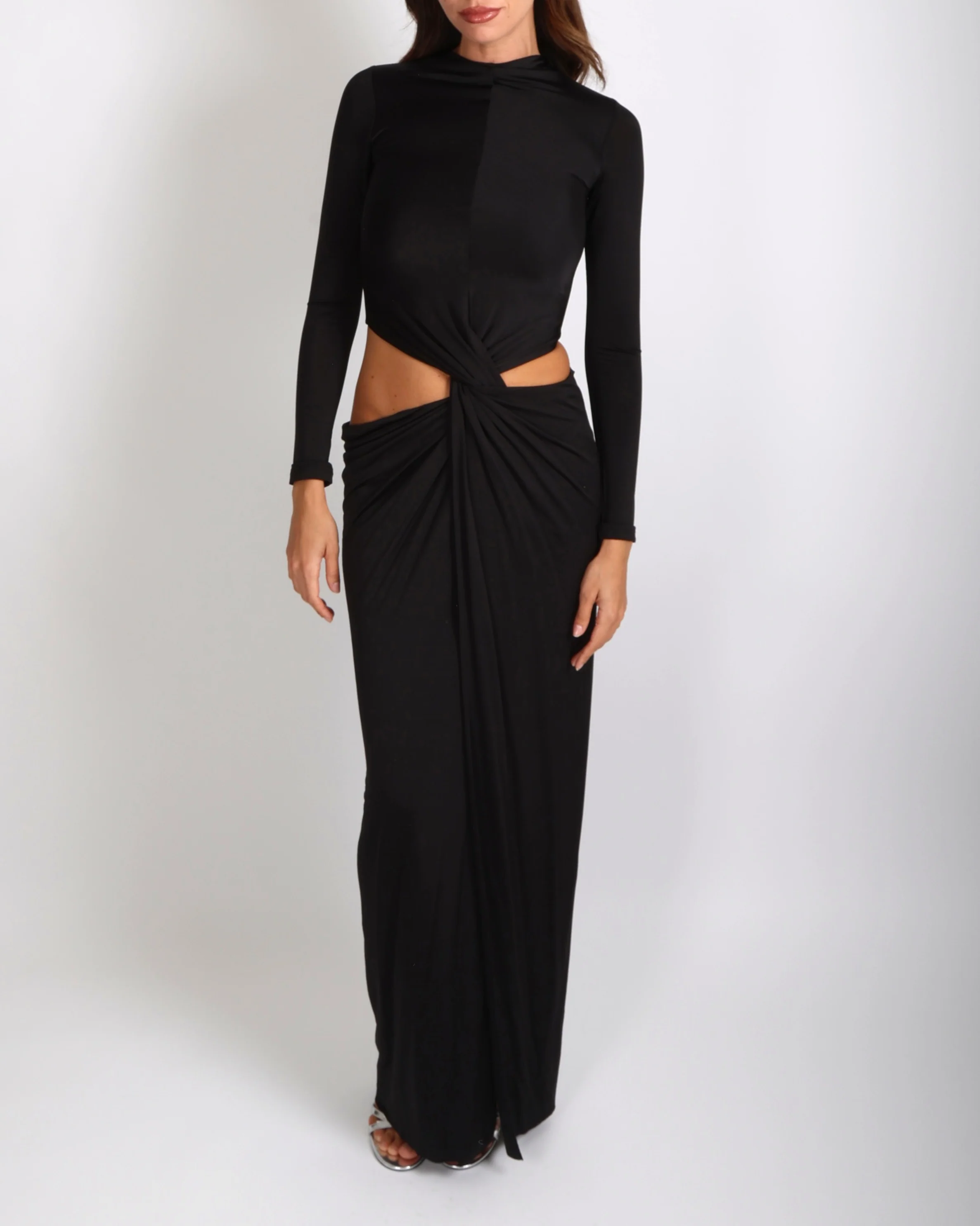 Cult Gaia Keri Gown in Black with Side Cut-Outs and Front Drape Detail Size XXS (UK 4) RRP £870 - Image 5