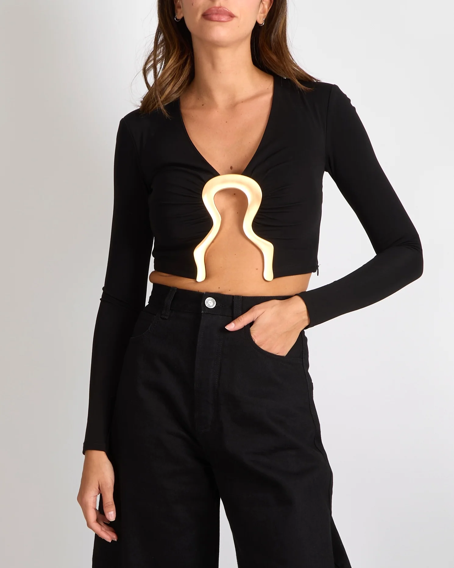 Cult Gaia Laia Top in Black with Gold Sculptural Hardware Detail Size XXS (UK 4) RRP £485