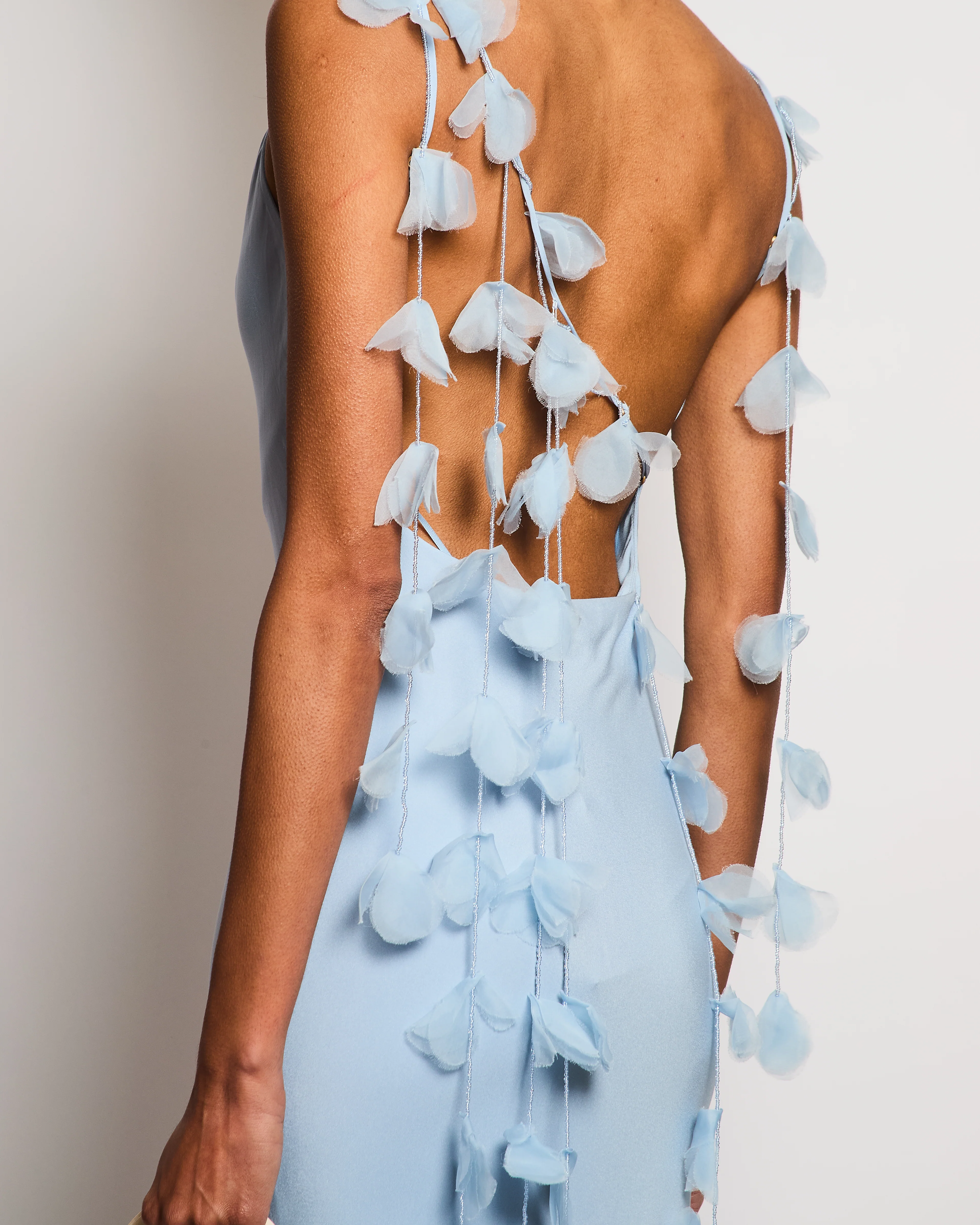 Cult Gaia Pastel Blue Backless Maxi Dress with Beaded Petal Detail Size XS (UK 6) - Image 4