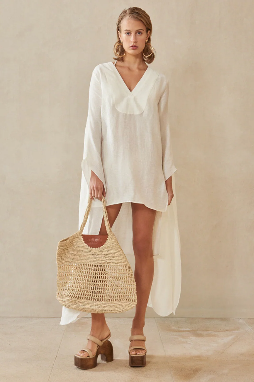 Cult Gaia White Linen Long Sleeved Rishima Cover Up Dress Size XS (UK 8) RRP £410 - Image 5