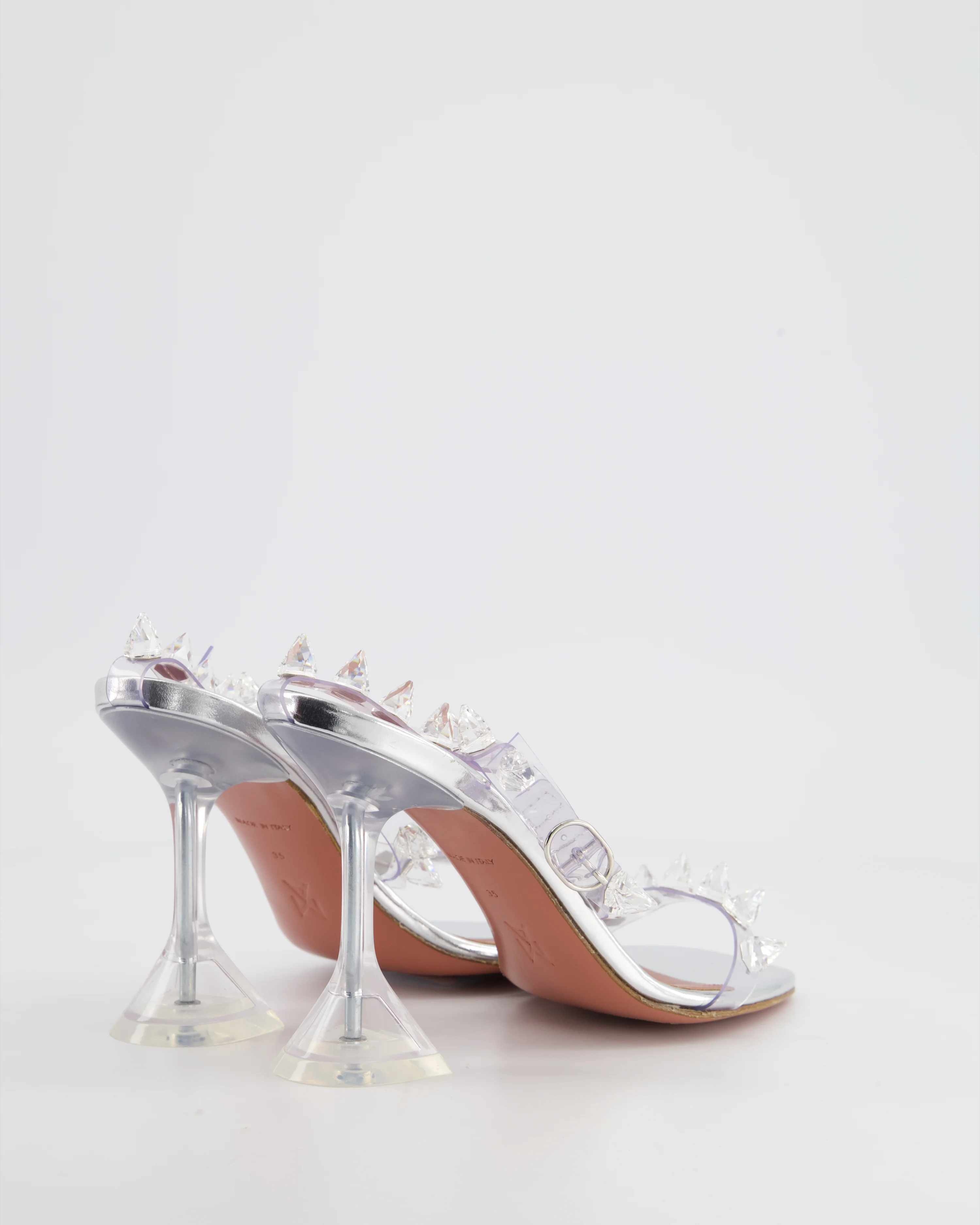 *CUTE* Amina Muaddi Transparent Silver Julia Heeled Sandals with Stones Detail Size EU 35 RRP £1050 - Image 3