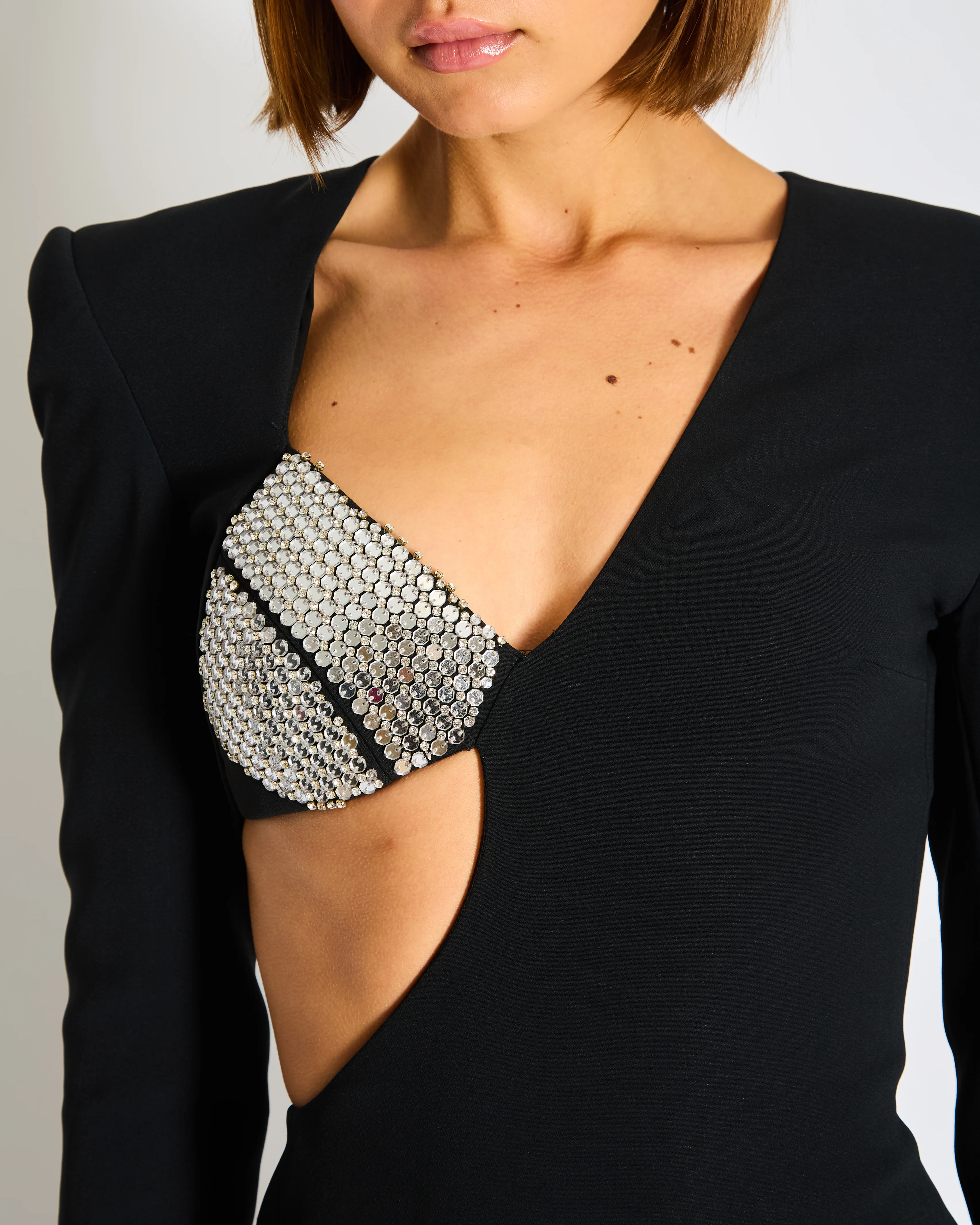 David Koma Black Cutout Crepe Mini Dress with Crystal Details Size UK 6 - Image 3