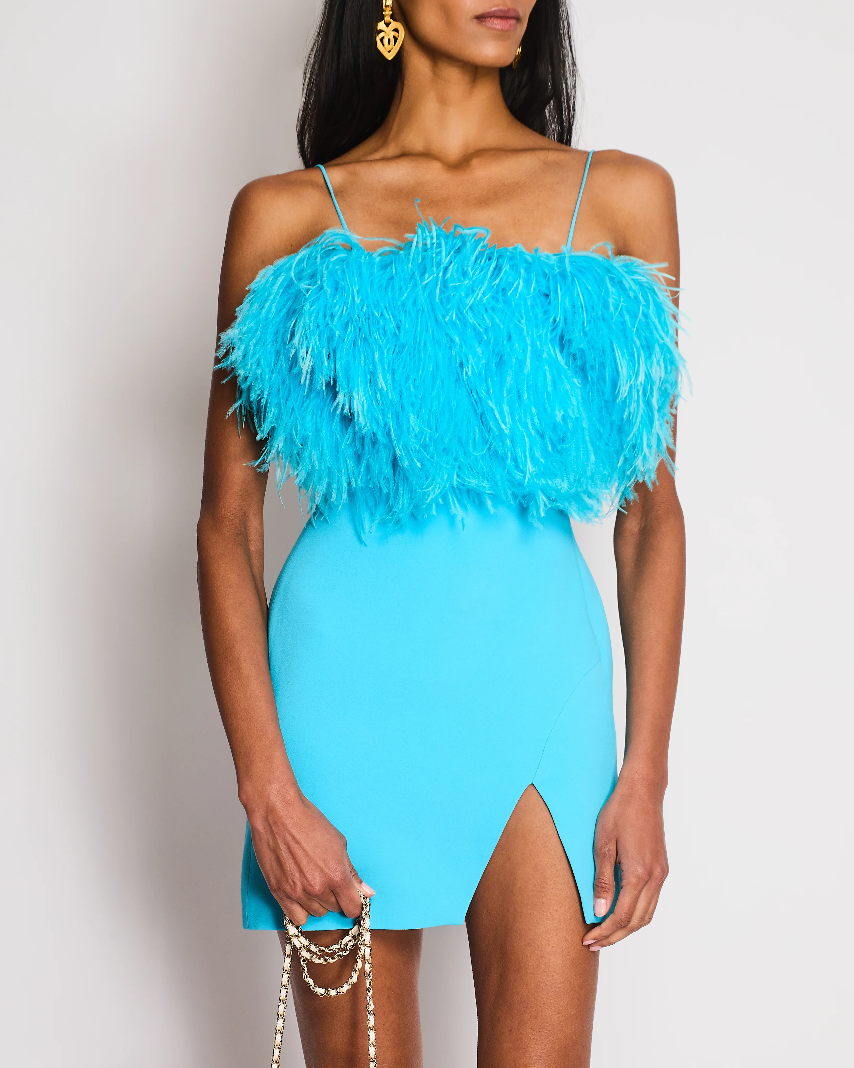 David Koma Blue Feather Mini Dress with Split Detail Size FR 34 (UK 6) - Image 2
