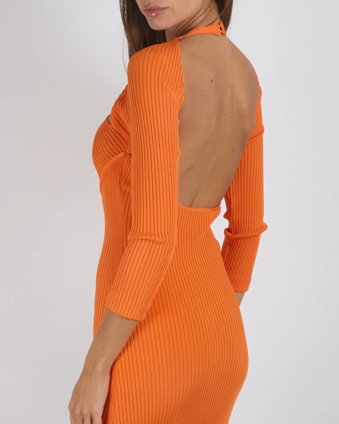 David Koma Orange Ribbed Asymmetric Maxi Dress with Front Cut-Out and Side Slit Size UK 8 RRP £800 - Image 4