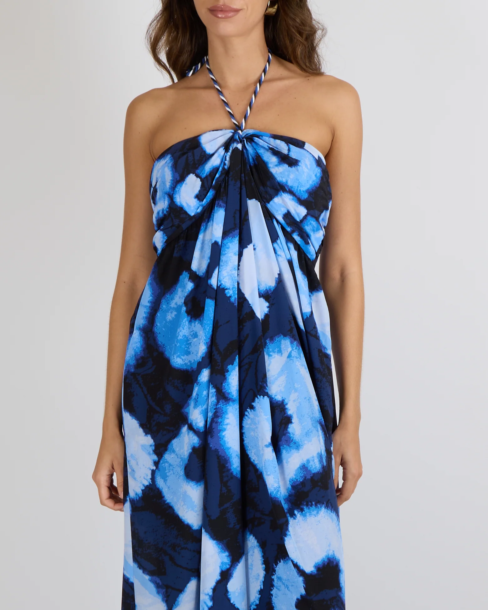 Diane Von Furstenberg Blue Silk Shibori Links Print Aphrodite Jumpsuit with Rope Neck Tie Detail Size L (UK 12) - Image 3