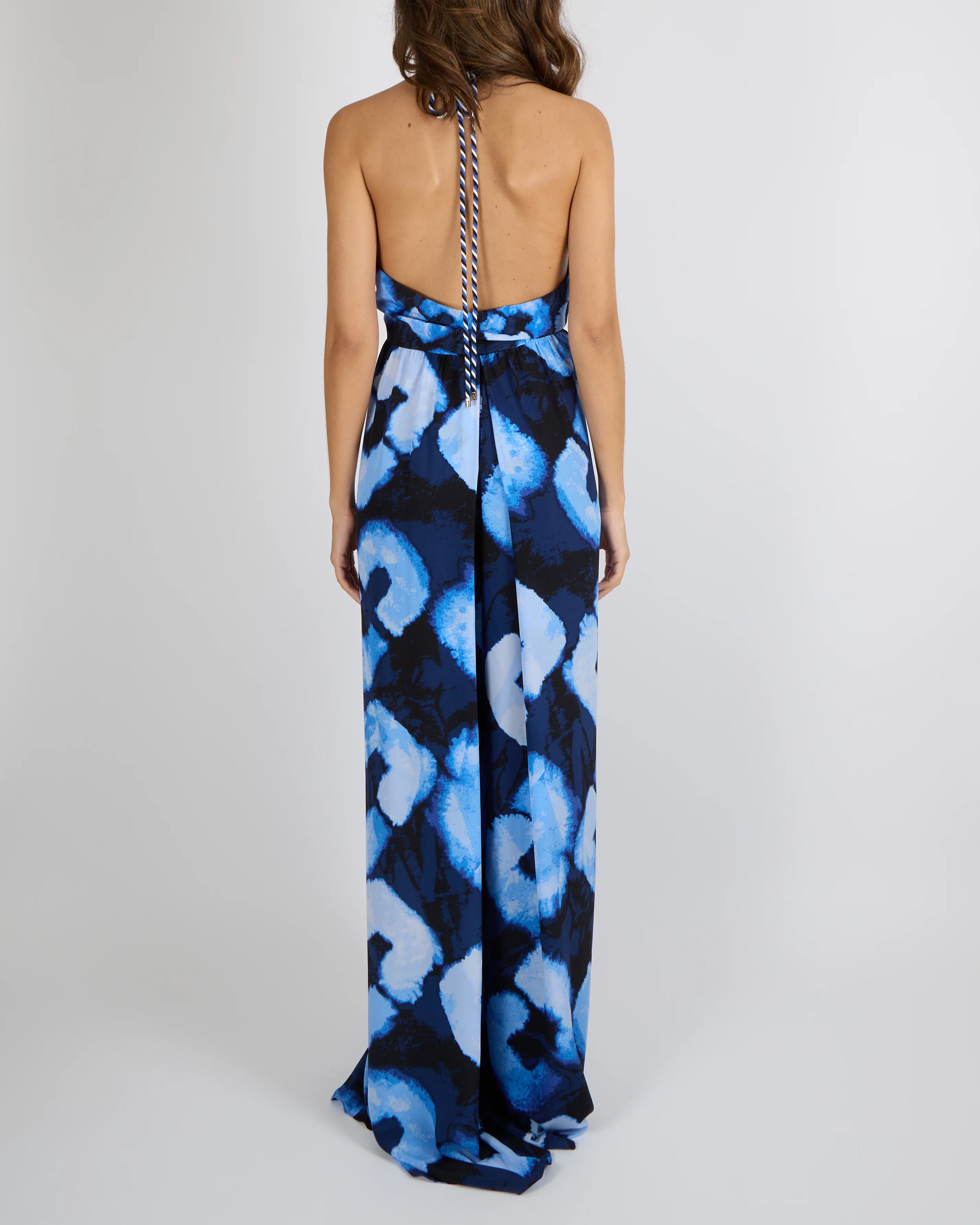 Diane Von Furstenberg Blue Silk Shibori Links Print Aphrodite Jumpsuit with Rope Neck Tie Detail Size L (UK 12) - Image 4