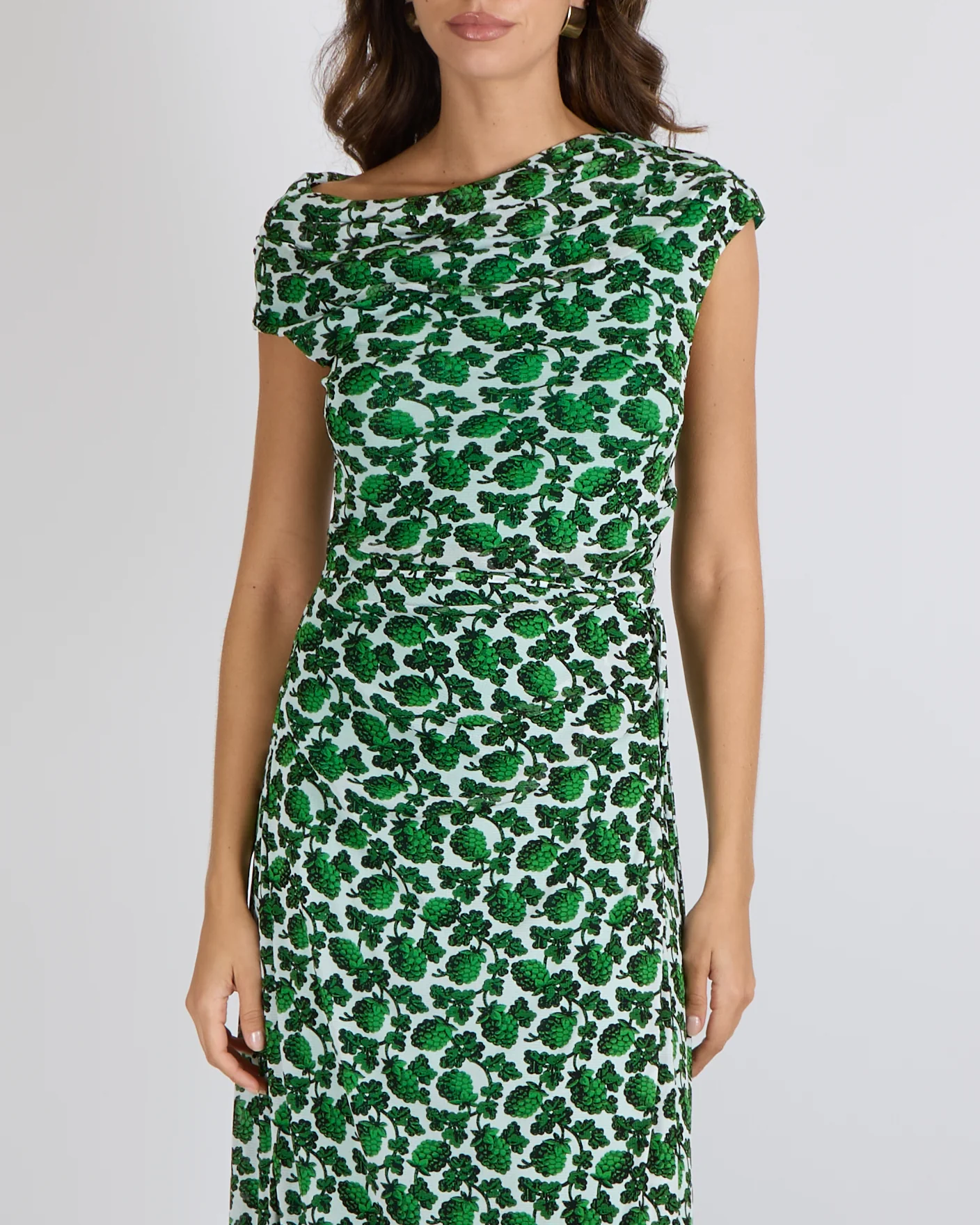 Diane Von Furstenberg Green and White Printed Sleeveless Maxi Dress with Rouched Detail Size L (UK 12) - Image 2