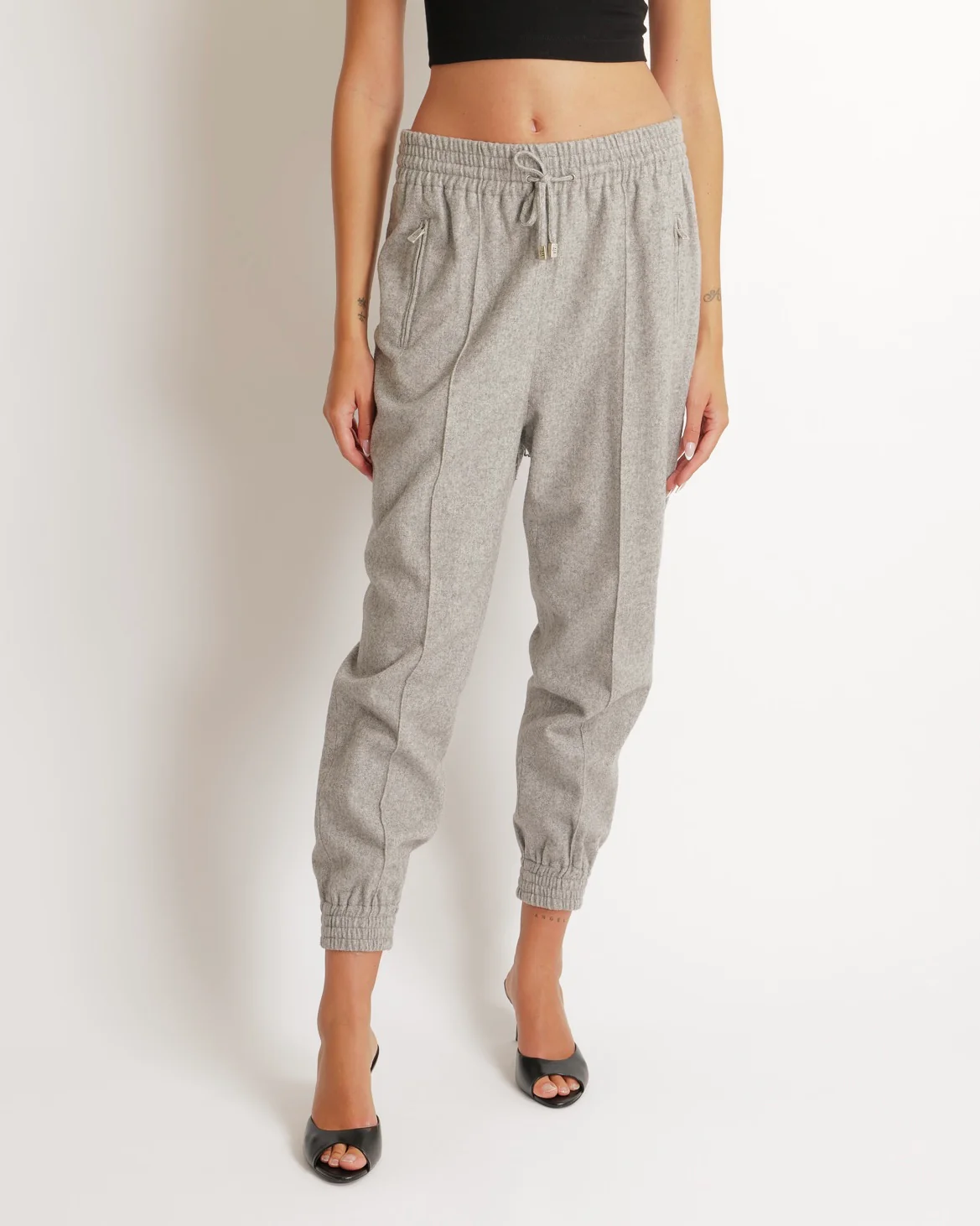 Ermanno Scervino Grey Wool Elasticated High-Waist Trousers with Logo Zip Details Size IT 42 (UK 10) RPP £800