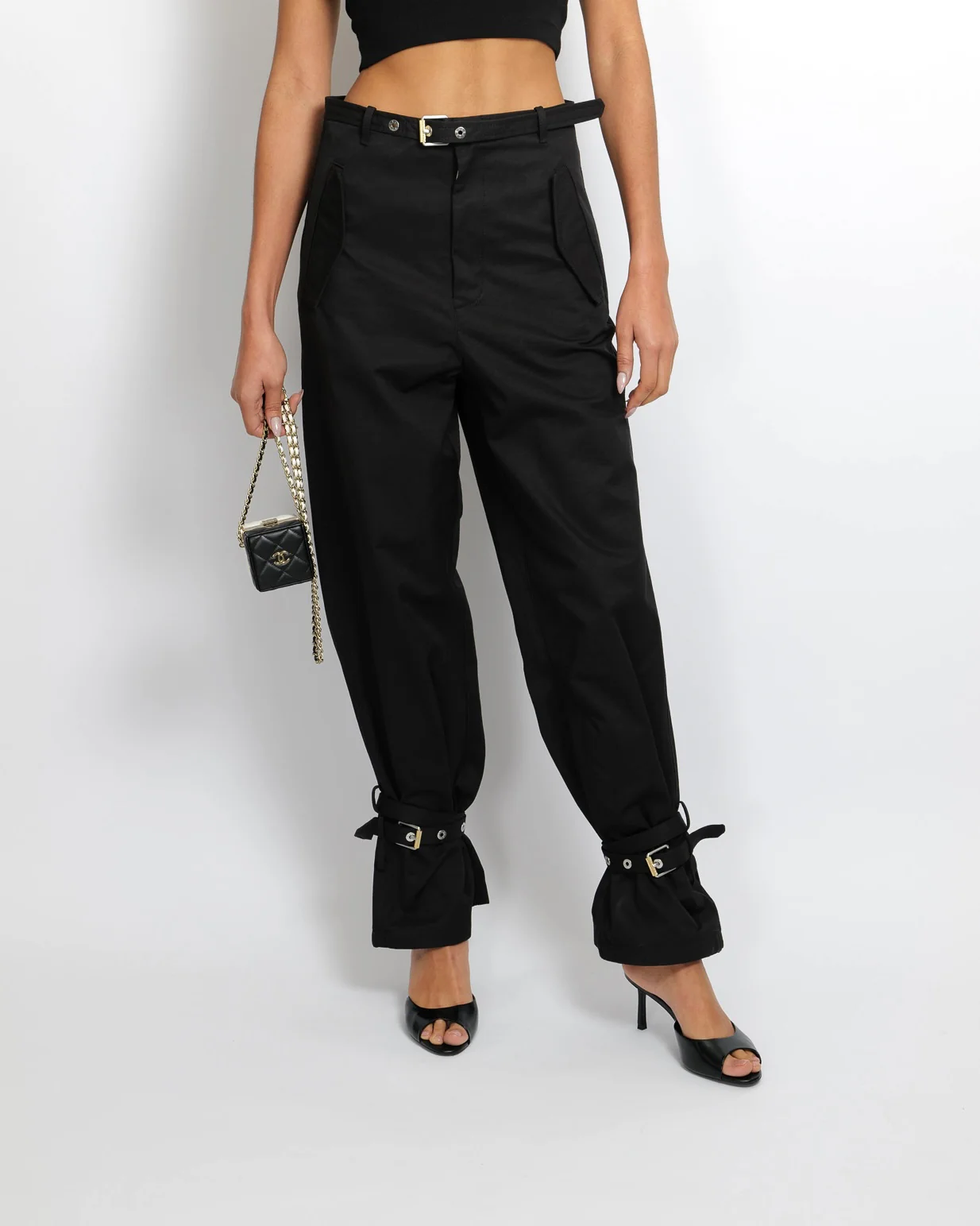 Dion Lee Black Cargo Trousers with Buckle Details Size S (UK 8) RRP £490 - Image 2