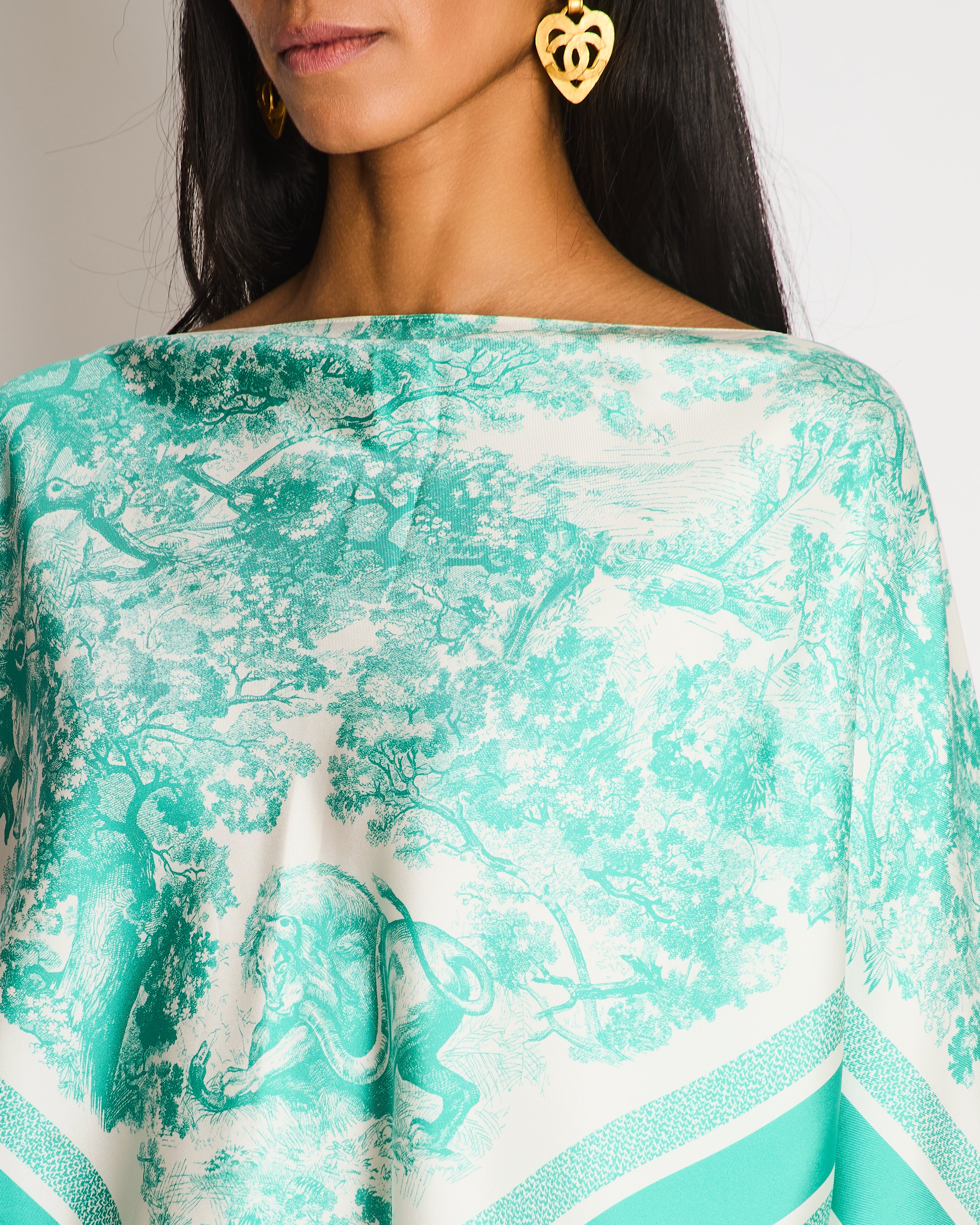 Christian Dior Green and White Toile De Jouy Savage Silk Scarf Top Size S (UK 8) - Image 3