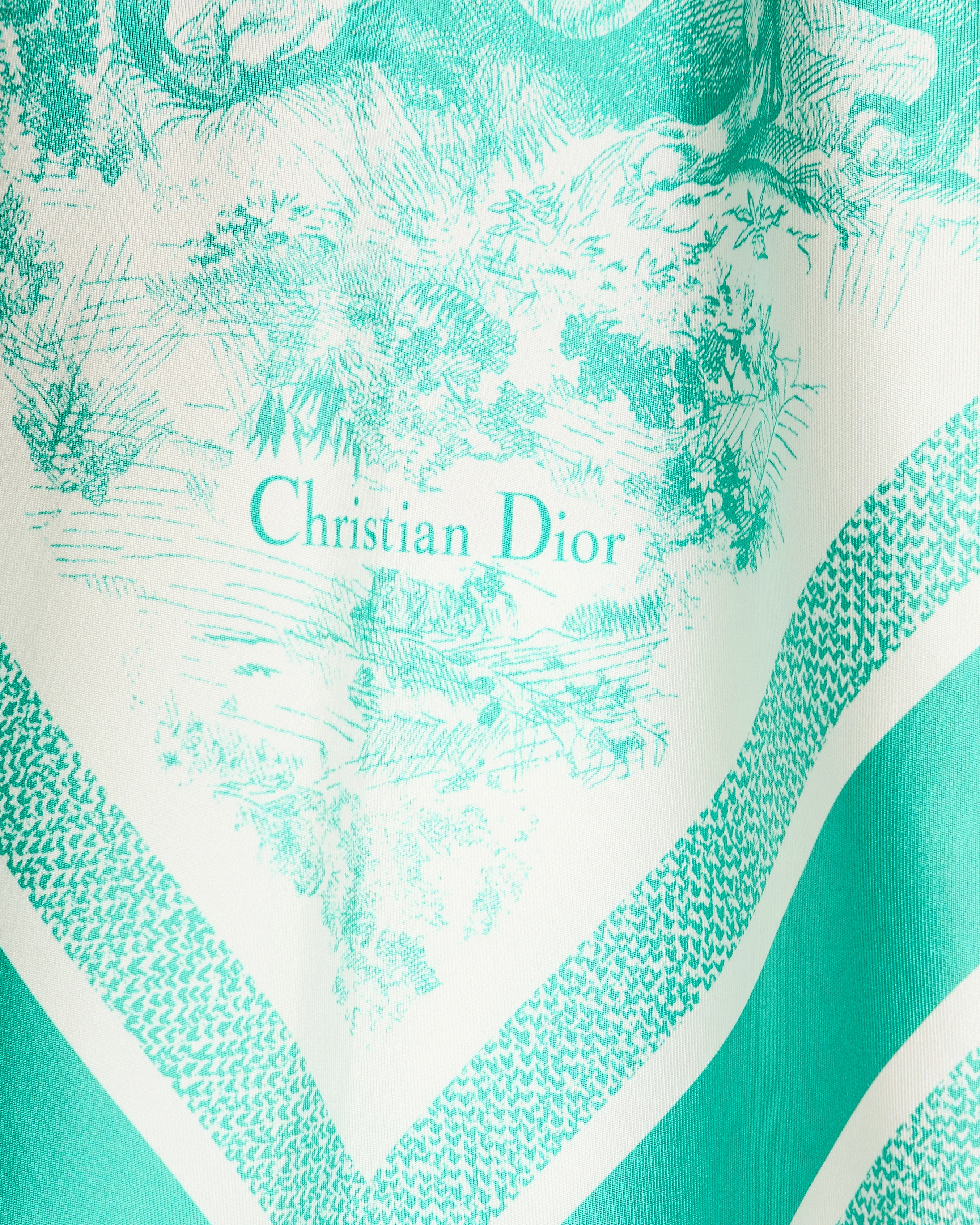 Christian Dior Green and White Toile De Jouy Savage Silk Scarf Top Size S (UK 8) - Image 4