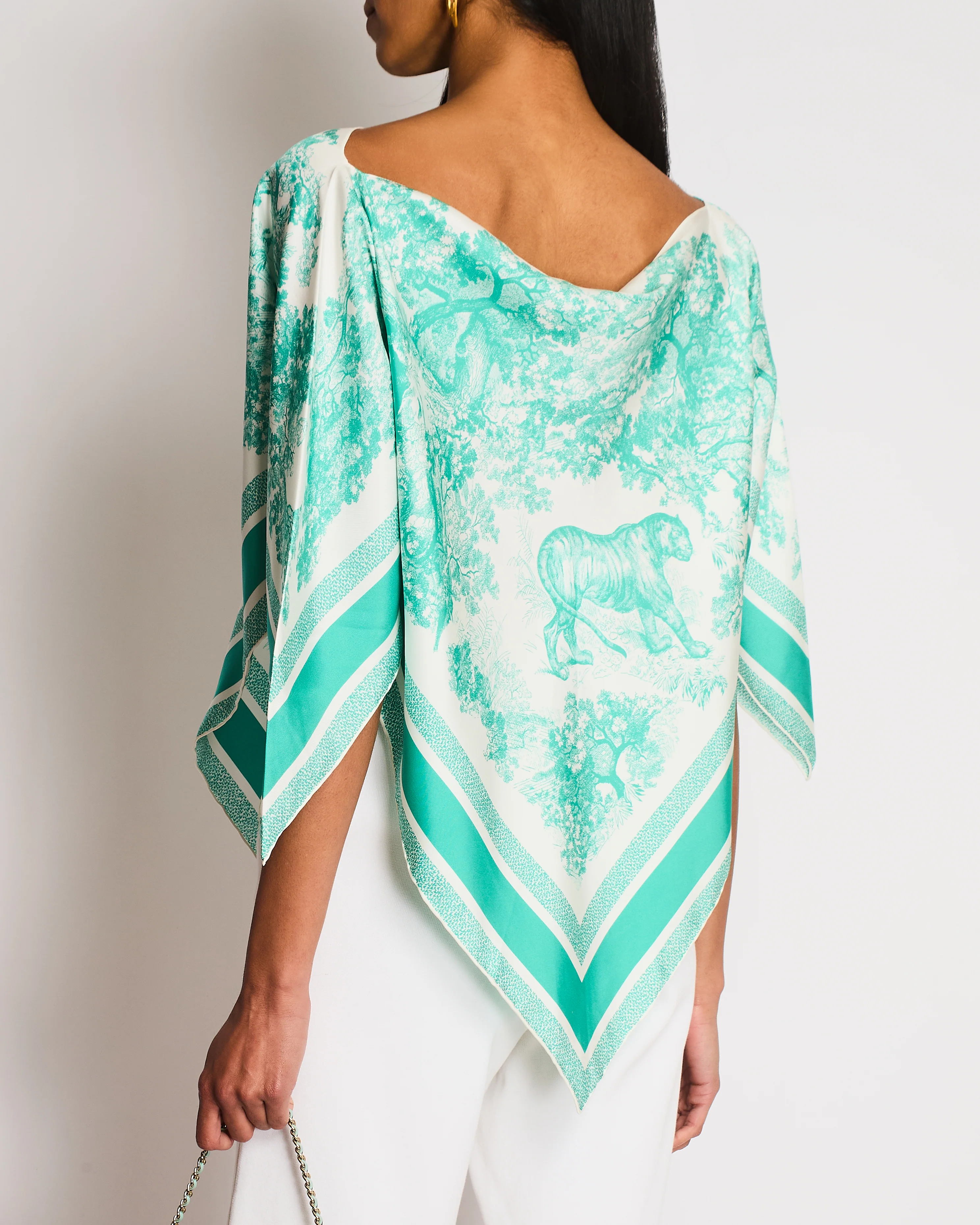 Christian Dior Green and White Toile De Jouy Savage Silk Scarf Top Size S (UK 8) - Image 5