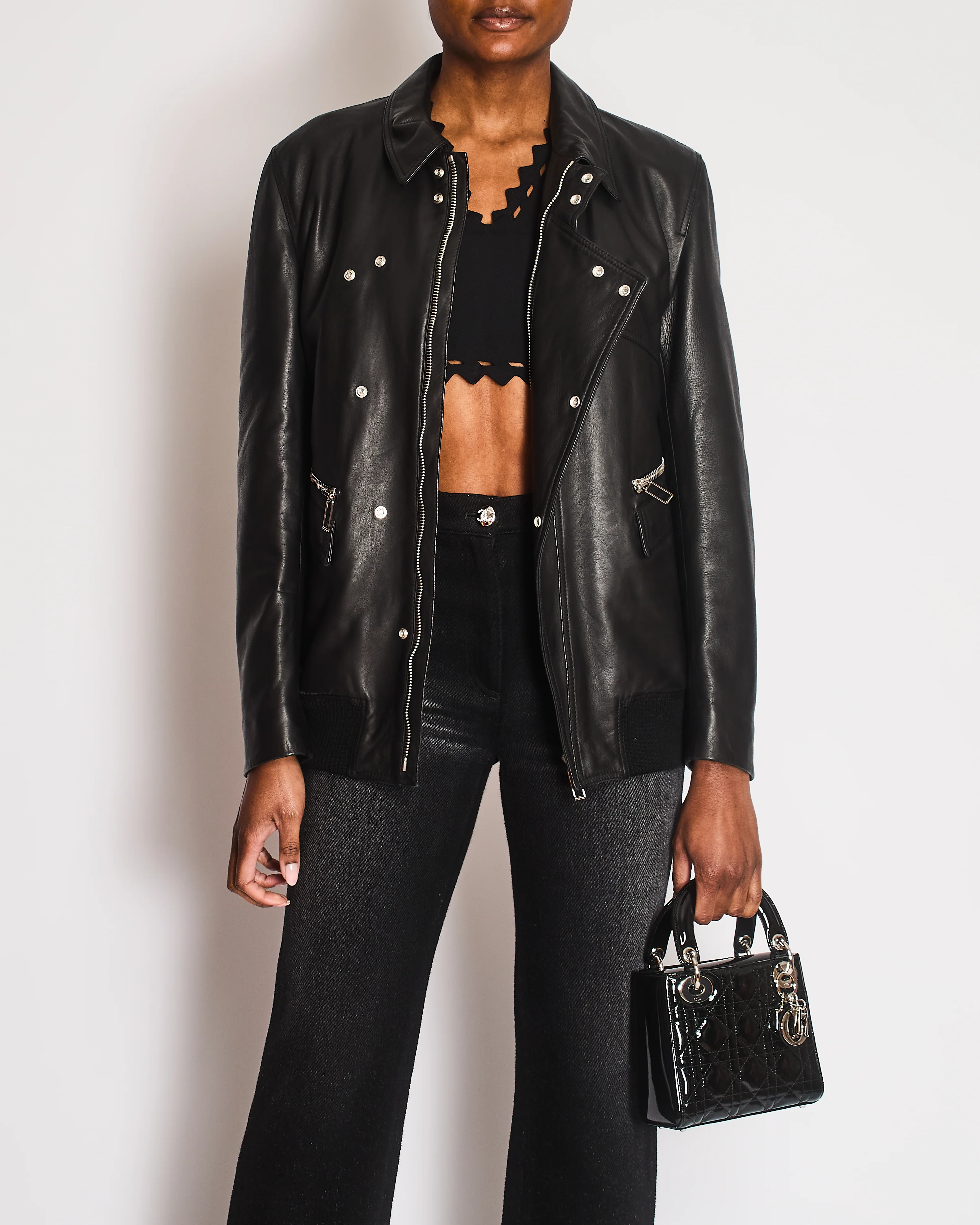 Dior Menswear Black Leather Jacket with Silver Detail Size L (UK 50) - Image 5