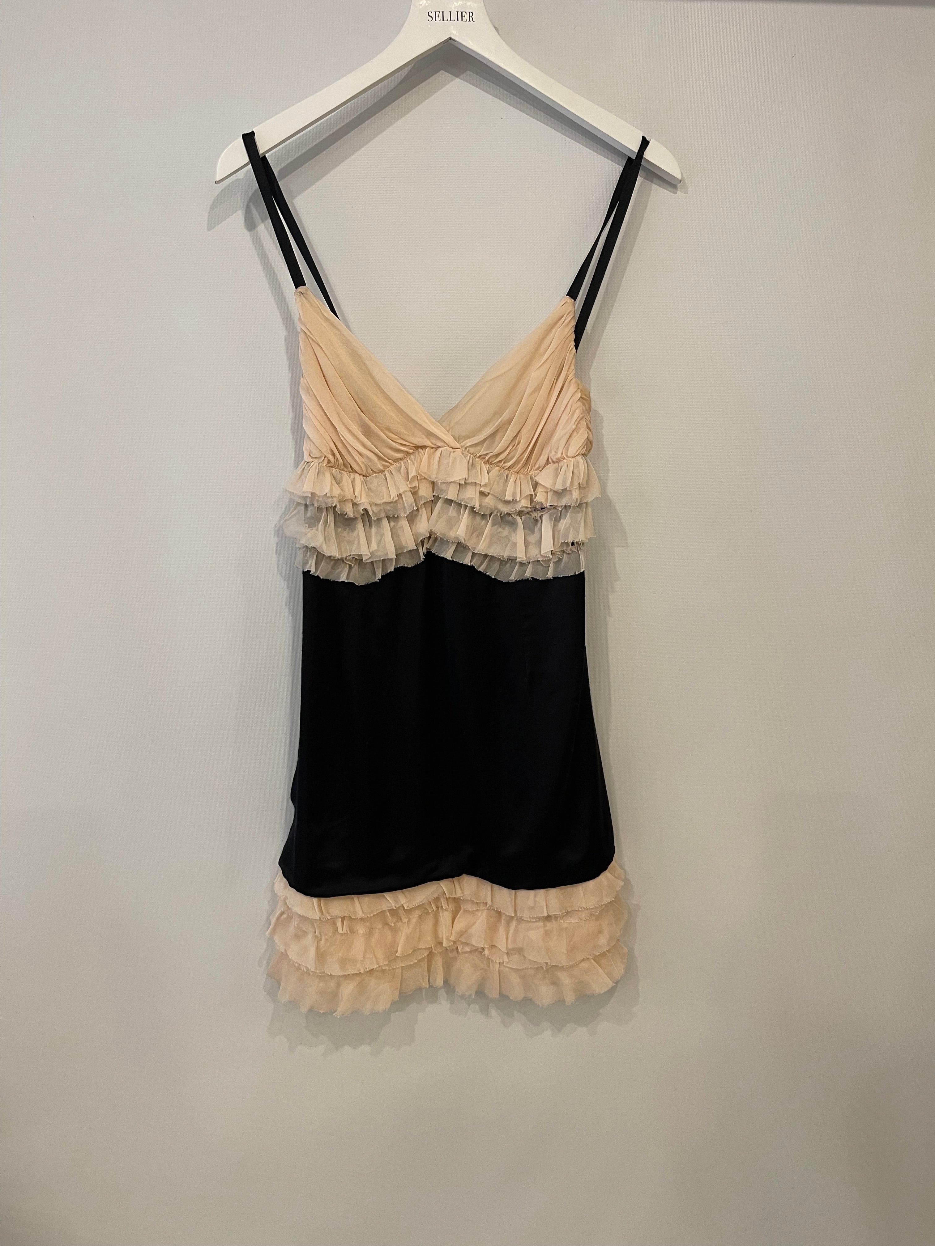 Dolce & Gabbana Black and Blush Pink Ruffle Silk Mini Dress Size IT 40 (UK 8) - Image 4