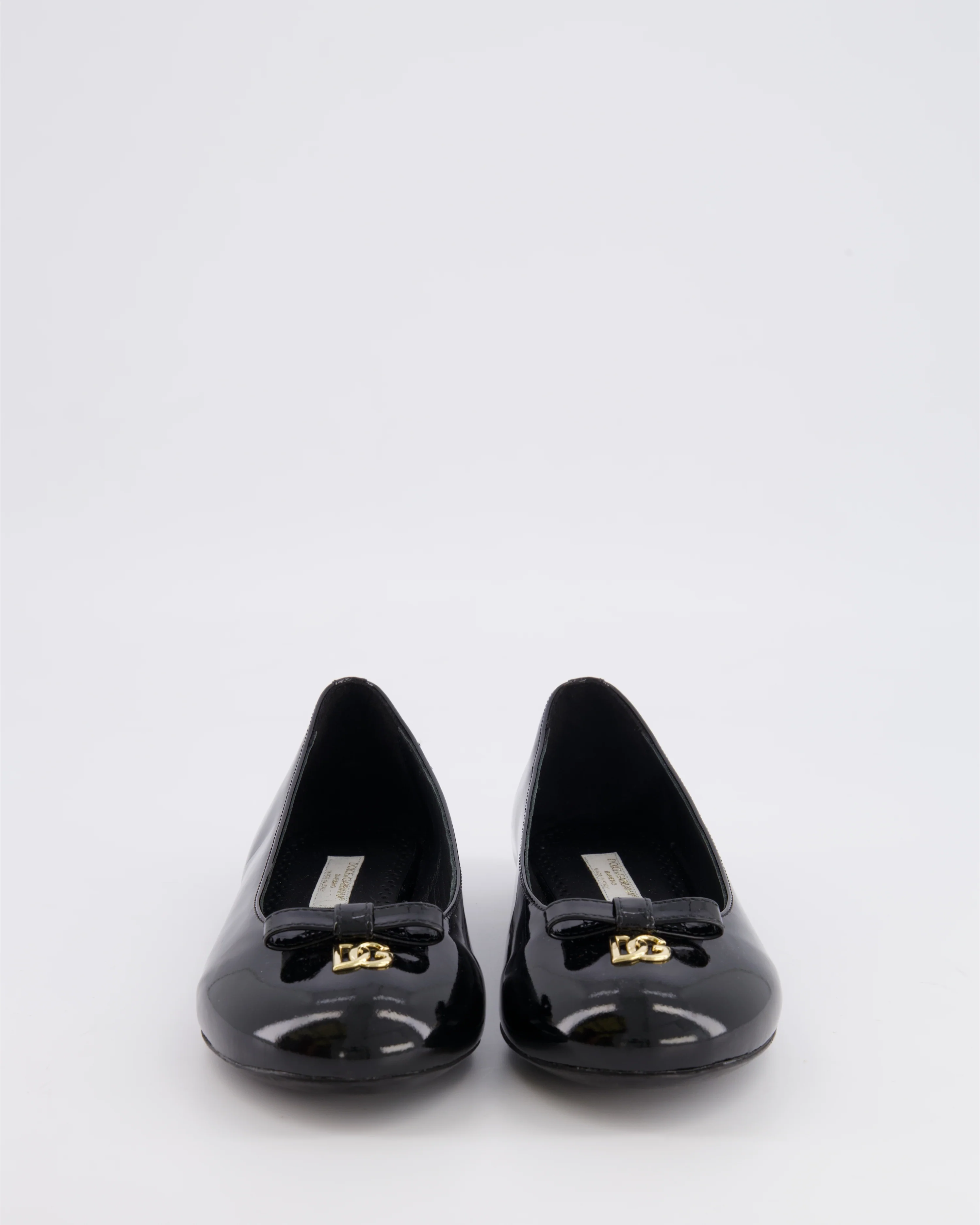 Dolce & Gabbana Kids Black Patent Leather Ballet Flat Shoes with Gold Logo and Bow Size 34 RRP £315 - Image 3