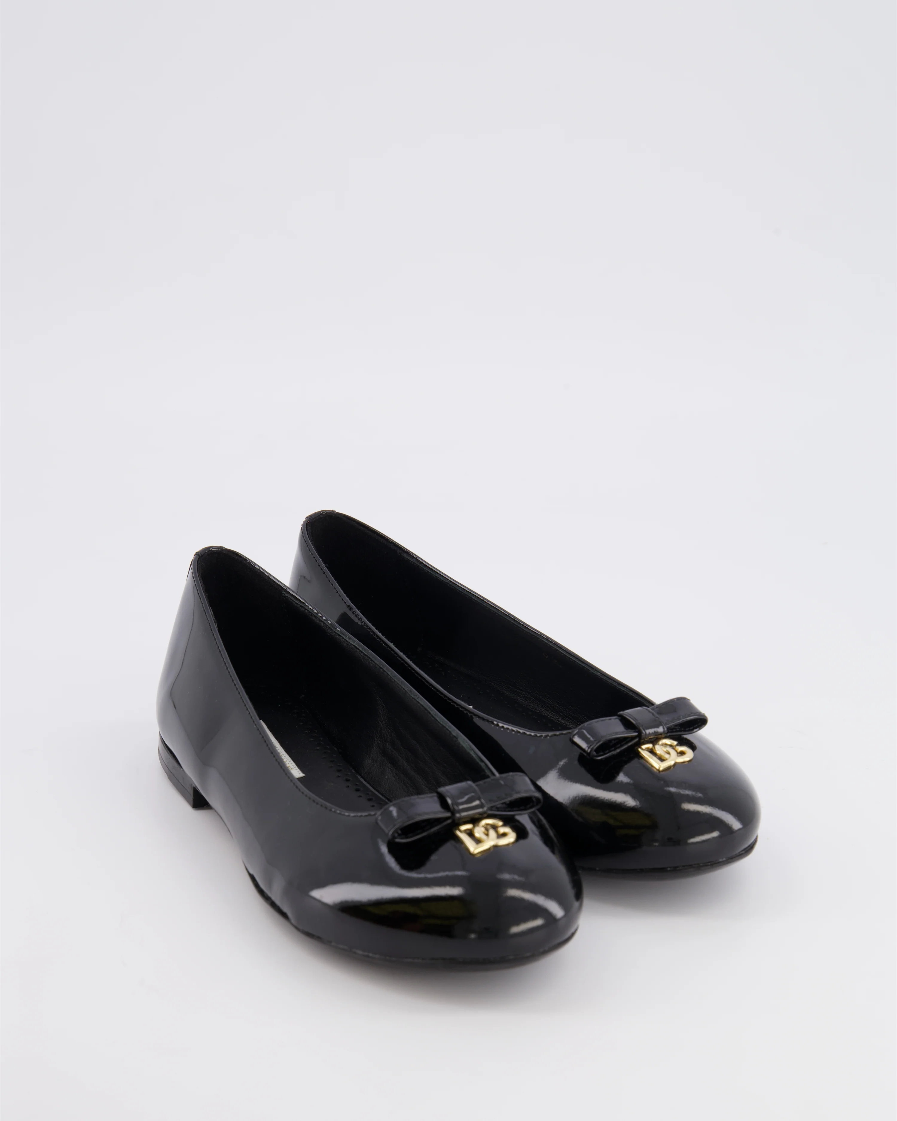 Dolce & Gabbana Kids Black Patent Leather Ballet Flat Shoes with Gold Logo and Bow Size 34 RRP £315 - Image 4