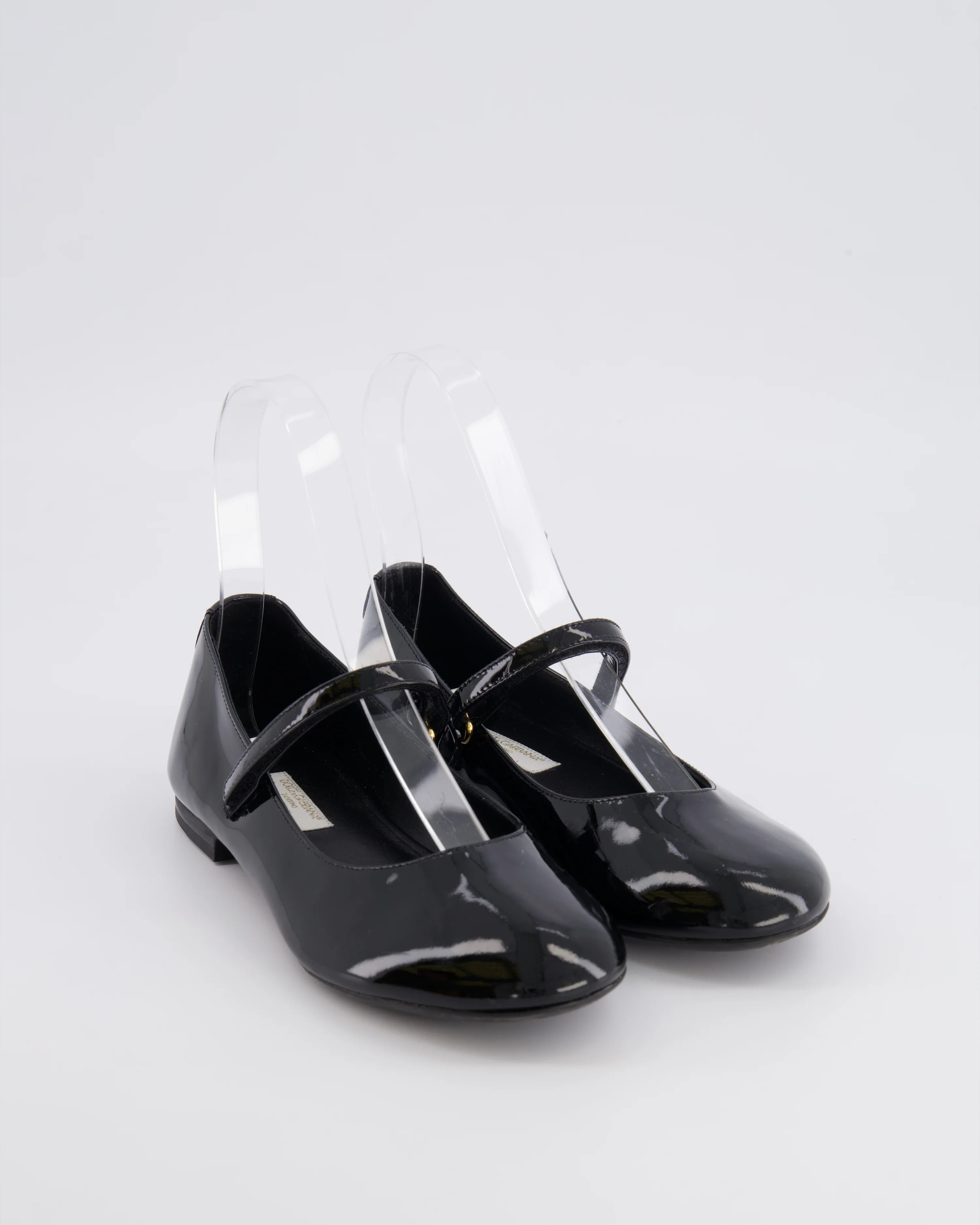 Dolce & Gabbana Kids Black Patent Mary Jane Ballet Flats with Gold Logo Size 34 RRP £345 - Image 2