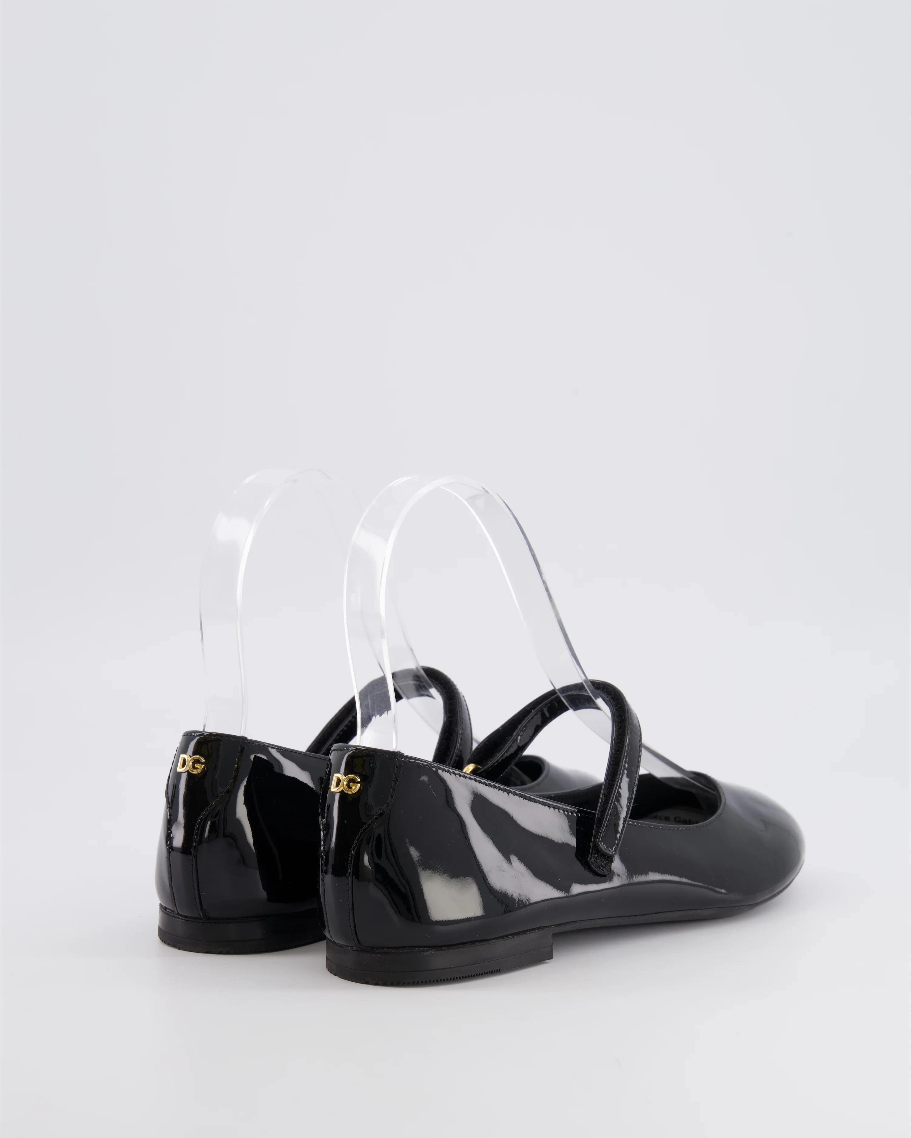 Dolce & Gabbana Kids Black Patent Mary Jane Ballet Flats with Gold Logo Size 34 RRP £345 - Image 3
