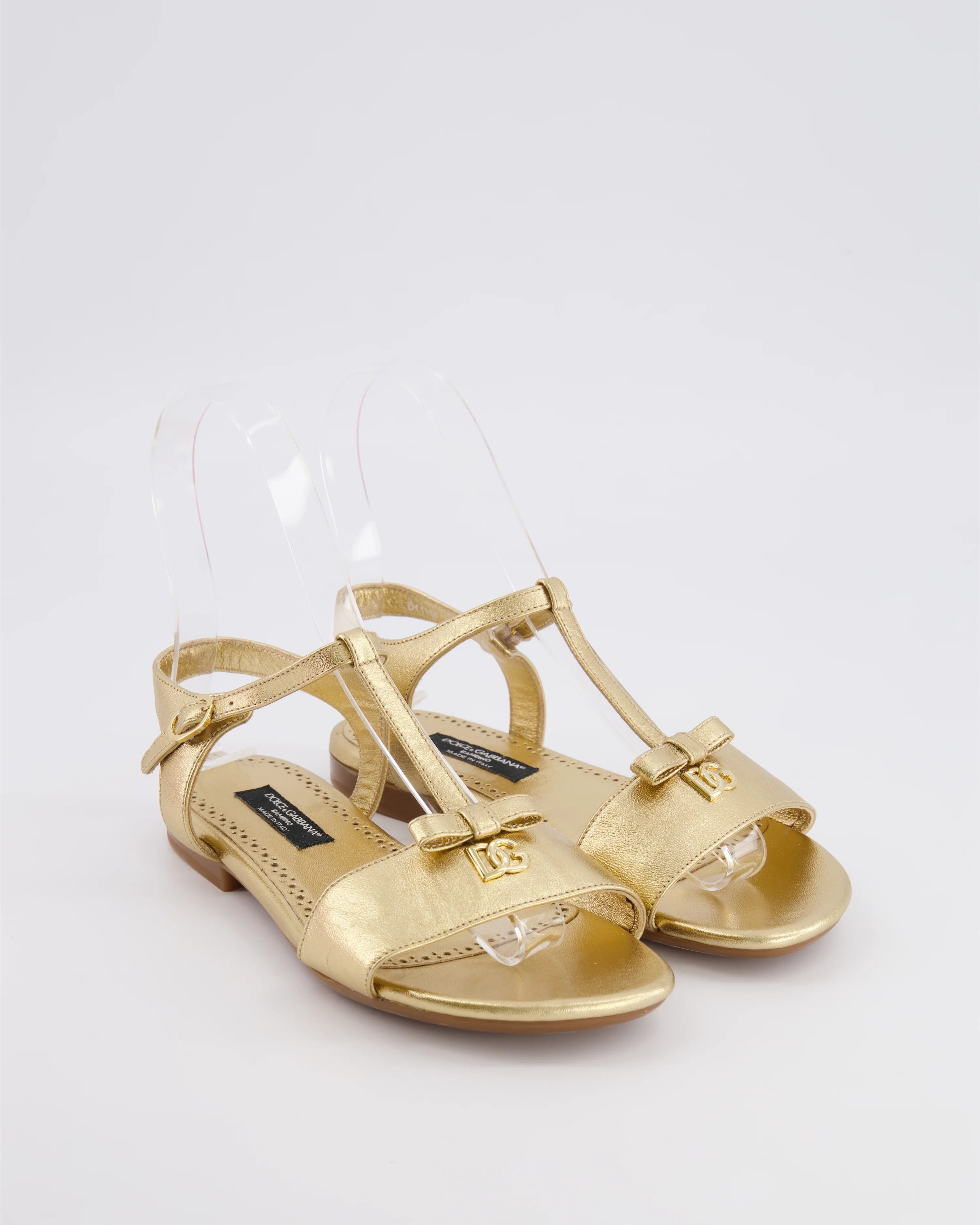 Dolce & Gabbana Kids Gold Leather Sandals with Gold Logo Size 33 RRP £335 - Image 2