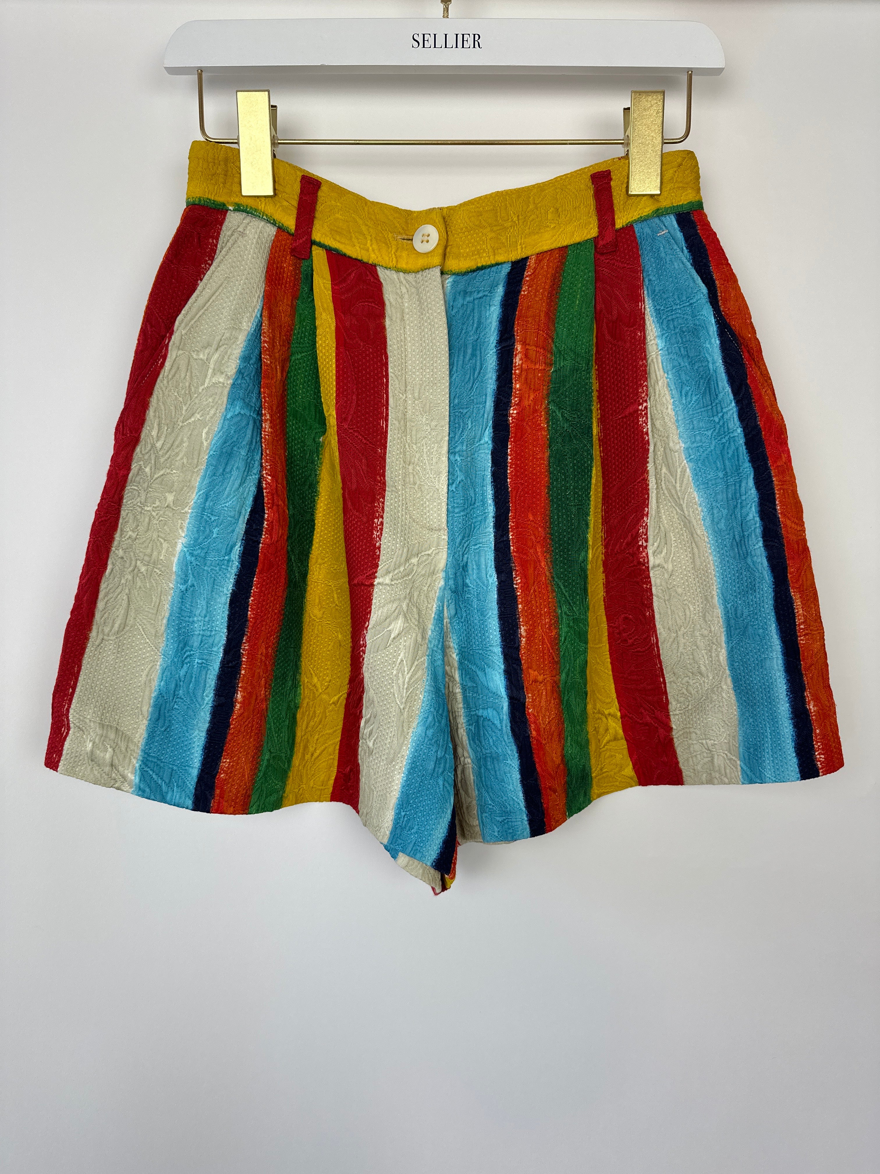 Dolce & Gabbana Multi-Colour Striped Jacquard High-Waist Shorts Size IT 38 (UK 6) - Image 8