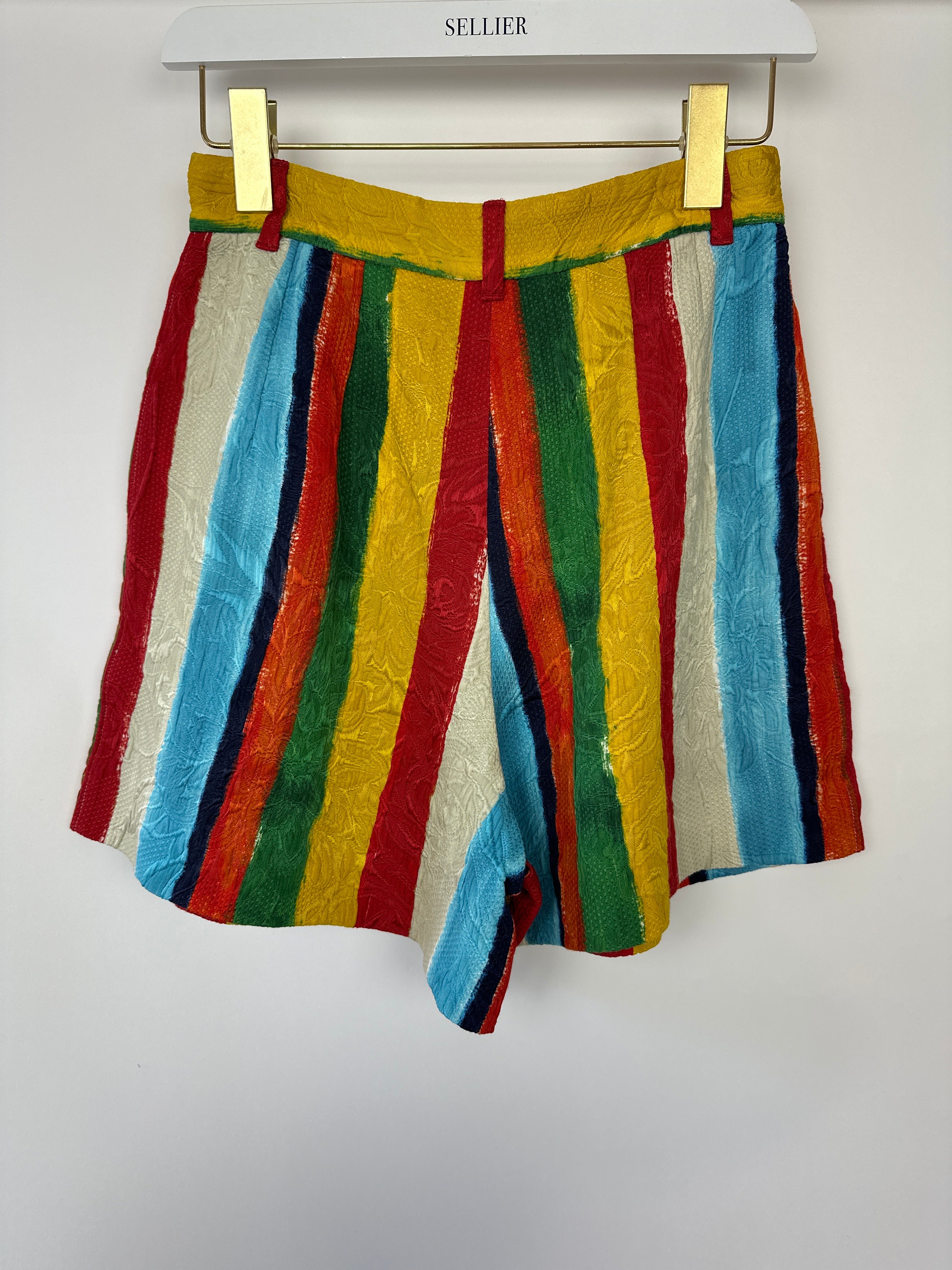 Dolce & Gabbana Multi-Colour Striped Jacquard High-Waist Shorts Size IT 38 (UK 6) - Image 9