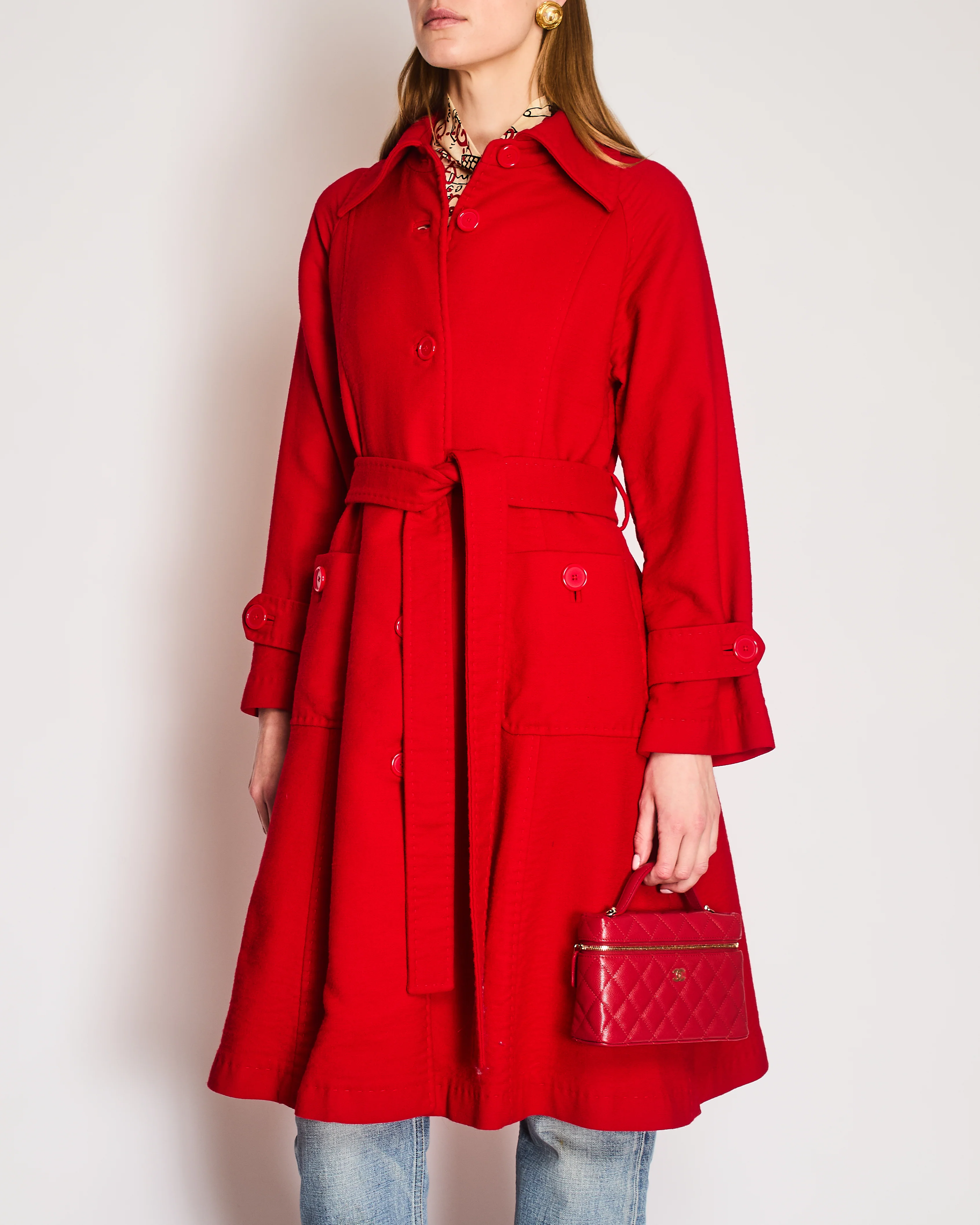 Dolce & Gabbana Red Wool Midi Coat with Tie Belt Size IT 38 (UK 6) - Image 2
