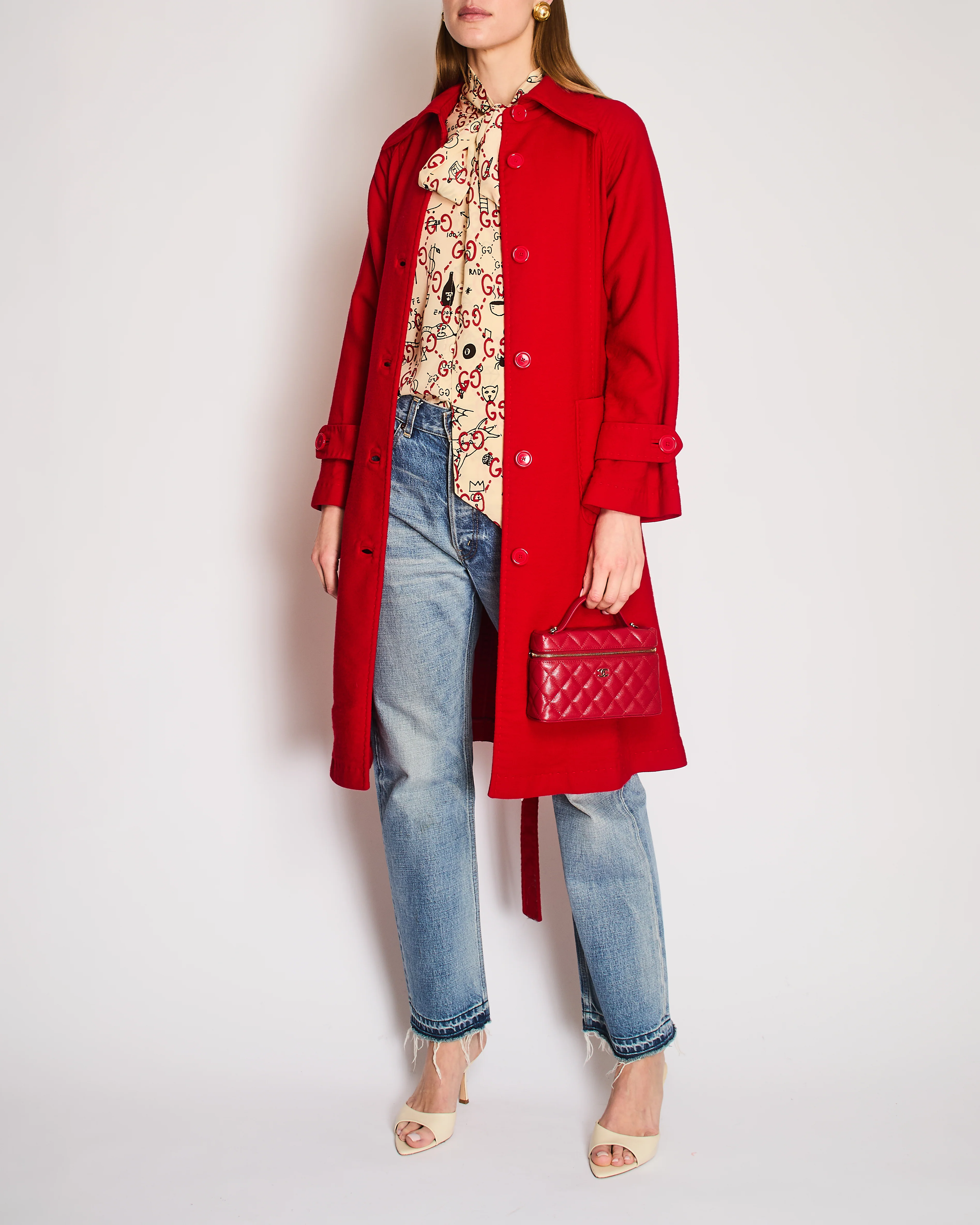 Dolce & Gabbana Red Wool Midi Coat with Tie Belt Size IT 38 (UK 6) - Image 3