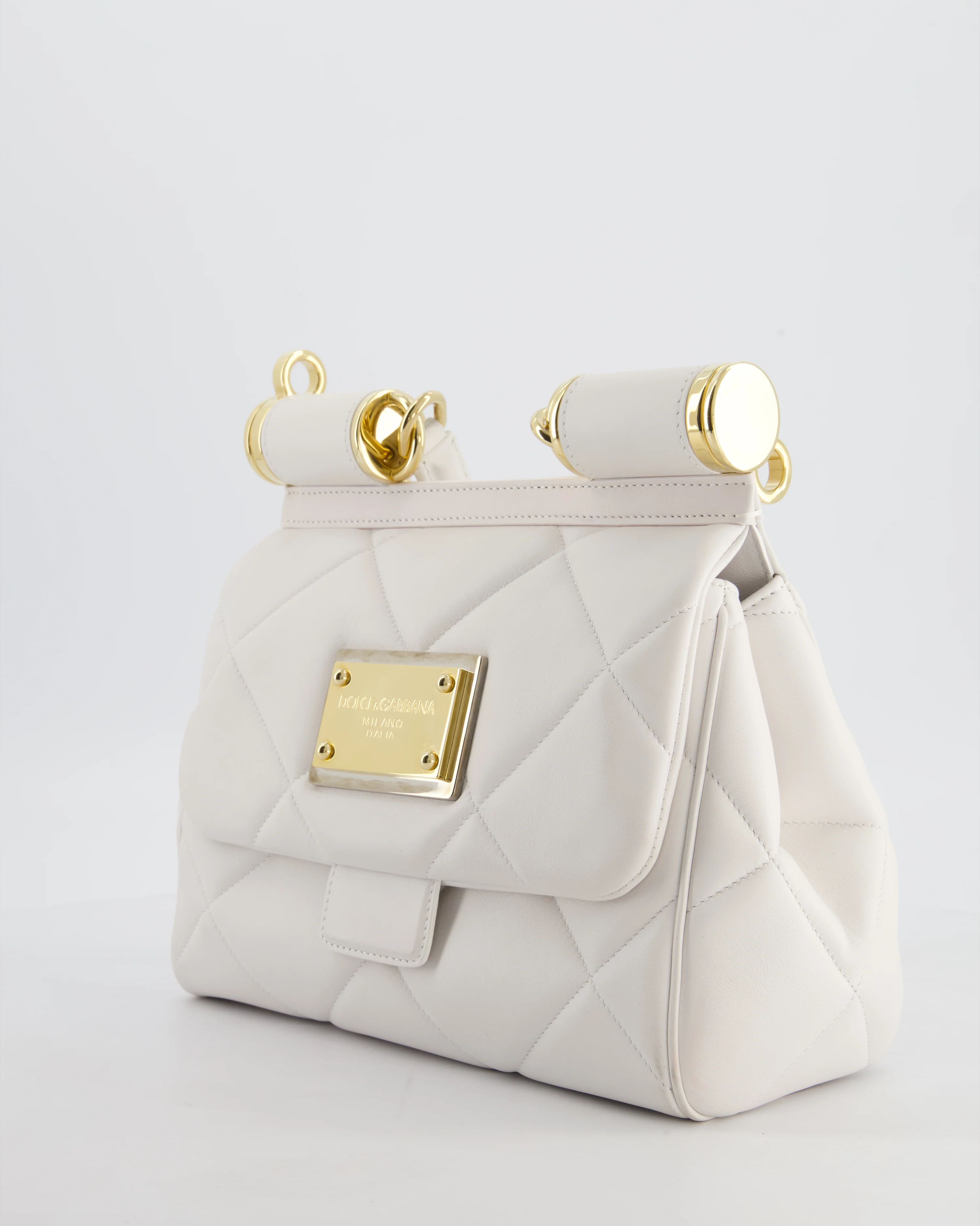 Dolce & Gabbana 90s Sicily Medium Shoulder Bag in White Quilted Calfskin Leather with Gold Hardware - Image 10