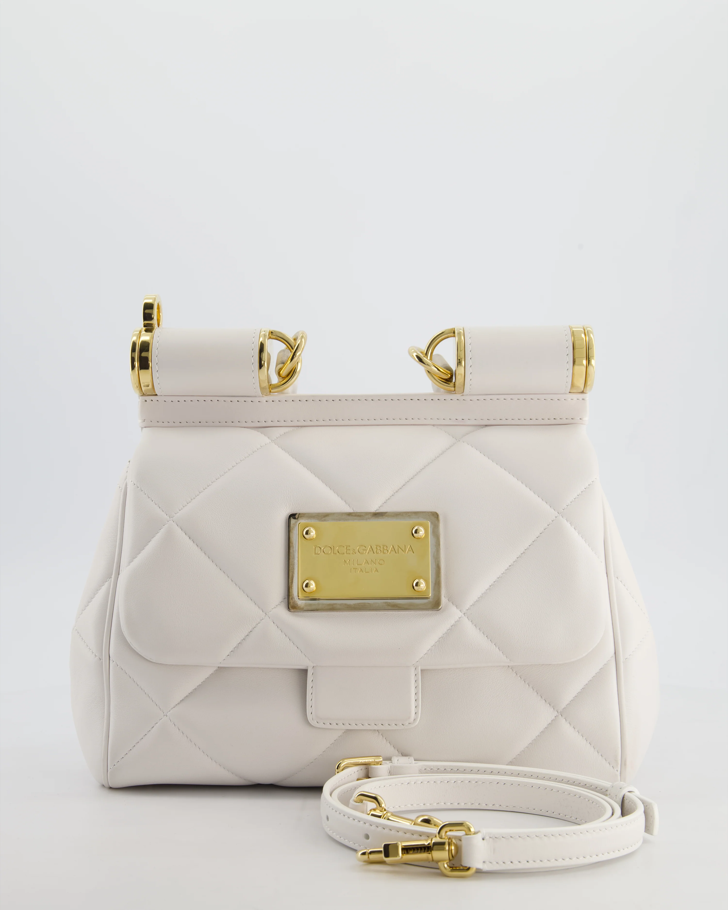 Dolce & Gabbana 90s Sicily Medium Shoulder Bag in White Quilted Calfskin Leather with Gold Hardware - Image 2