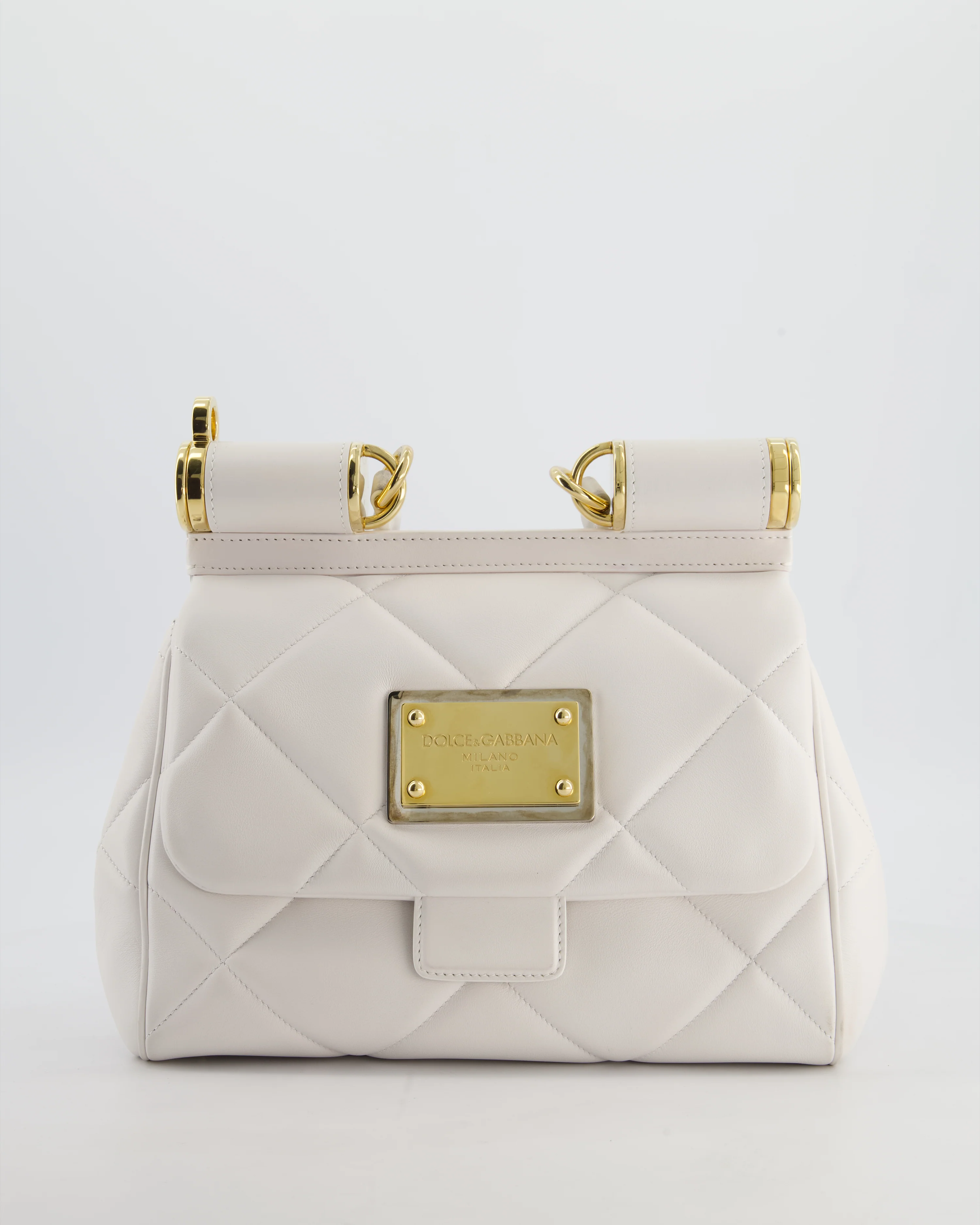 Dolce & Gabbana 90s Sicily Medium Shoulder Bag in White Quilted Calfskin Leather with Gold Hardware - Image 3