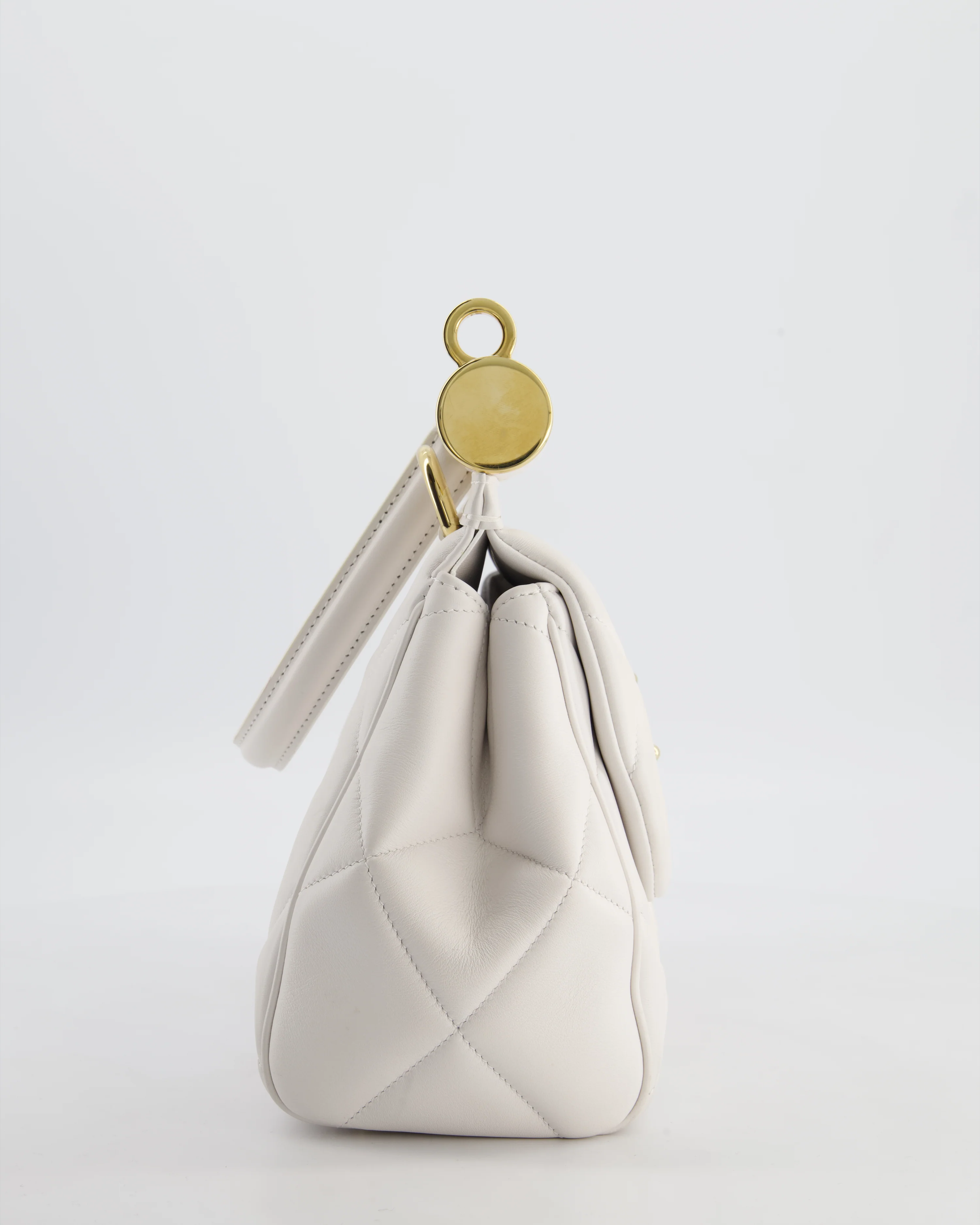 Dolce & Gabbana 90s Sicily Medium Shoulder Bag in White Quilted Calfskin Leather with Gold Hardware - Image 5