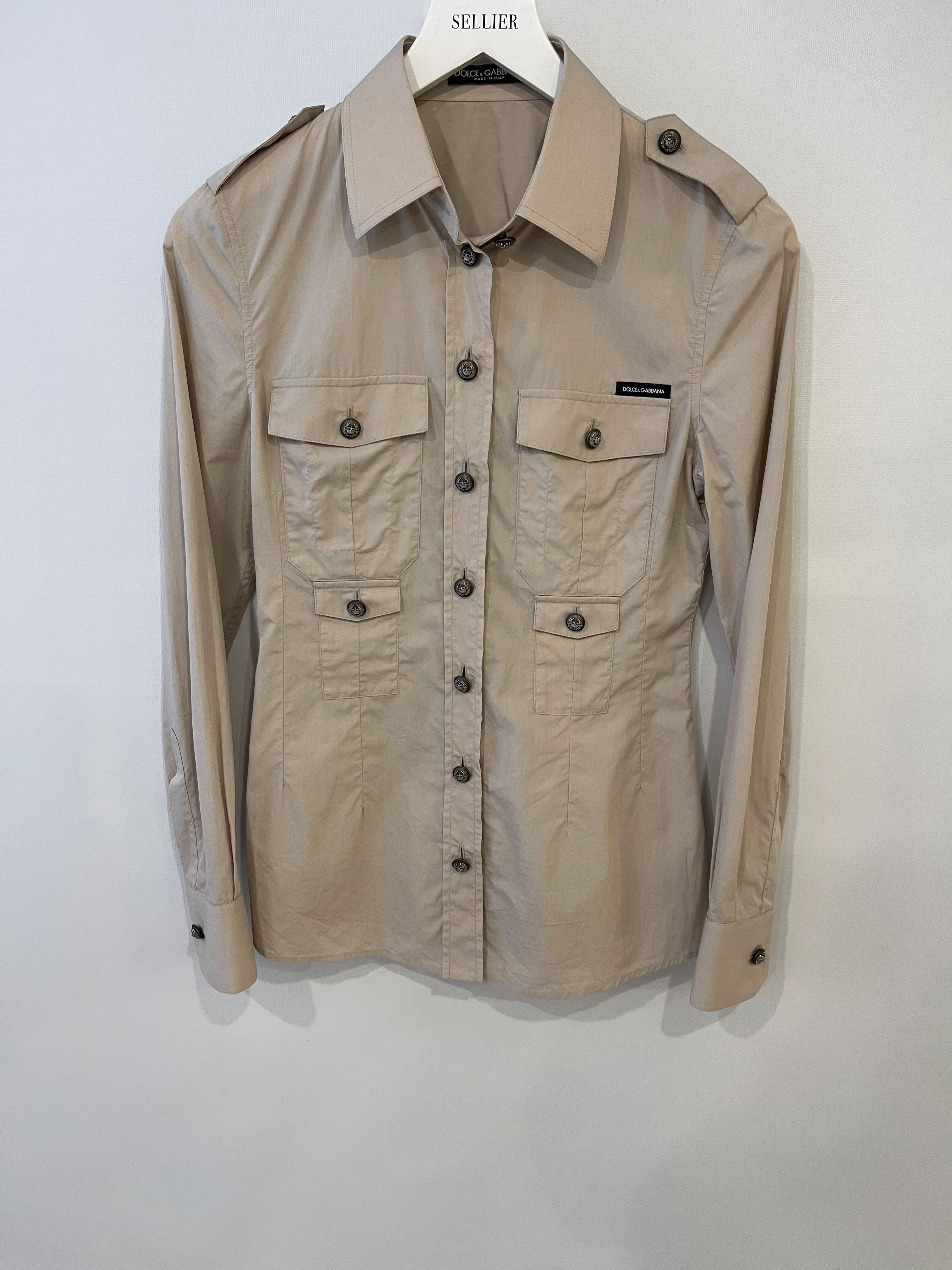 Dolce & Gabbana Beige Long-Sleeve Shirt with Logo & Button Detail Size IT 38 (UK 6) - Image 4