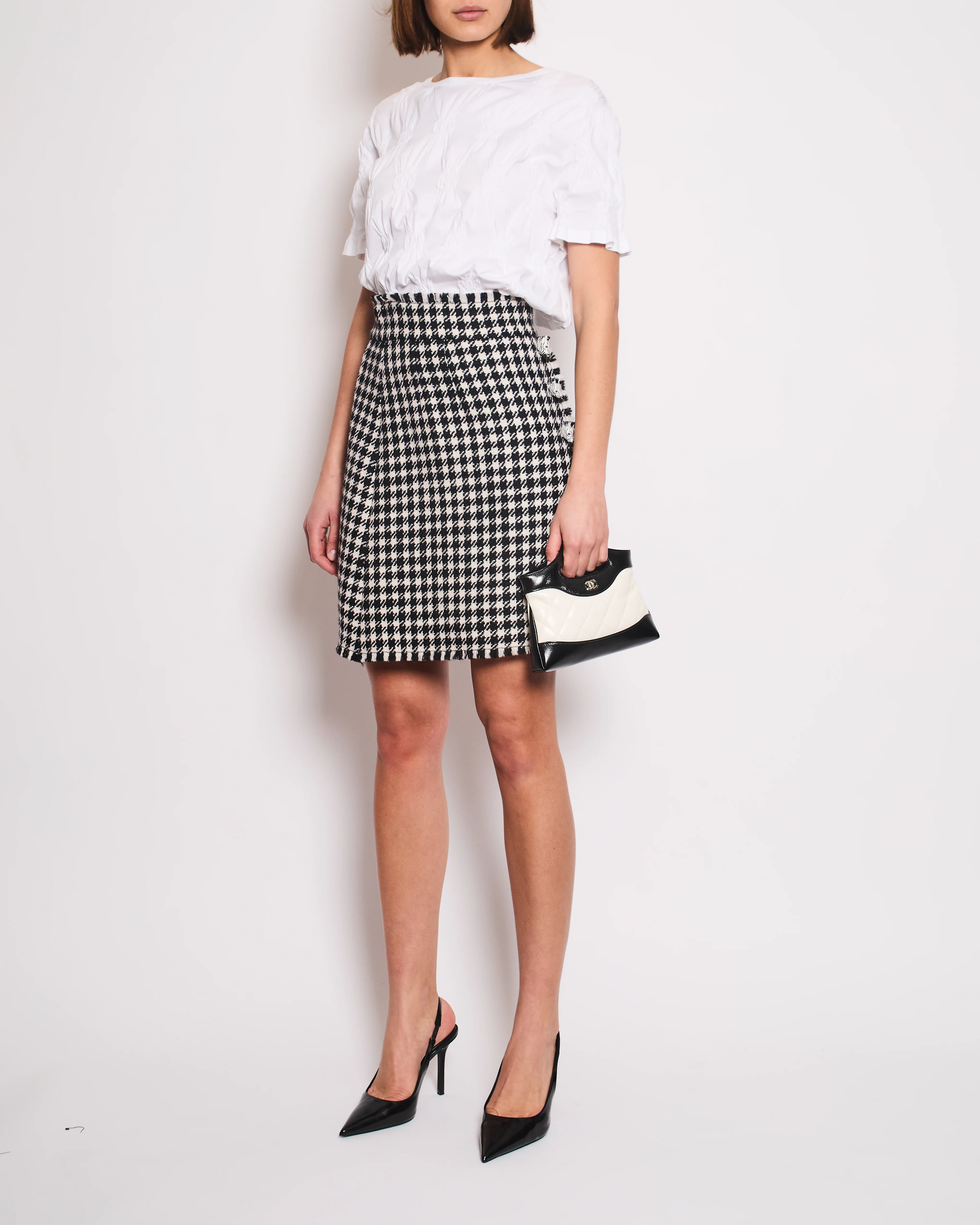 Dolce & Gabbana Black & White Wool Houndstooth Mini Skirt with Zebra Appliqué Size IT 38 (UK 6)