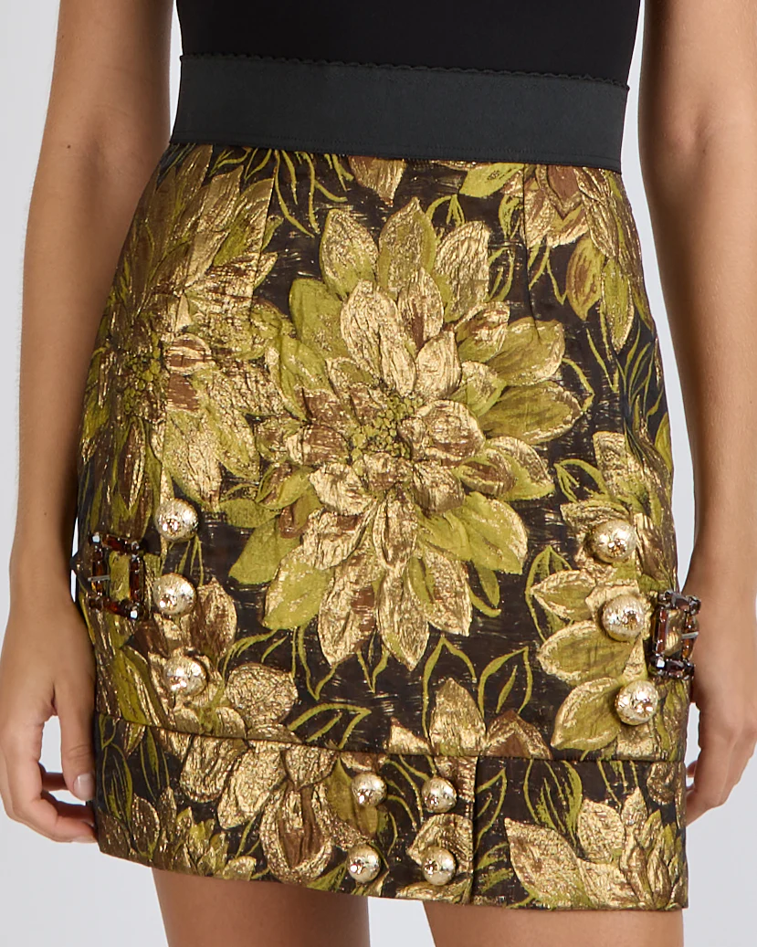 Dolce & Gabbana Black and Gold Floral Mini Skirt with Crystal Details Size IT 38 (UK 6)&nbsp; - Image 2