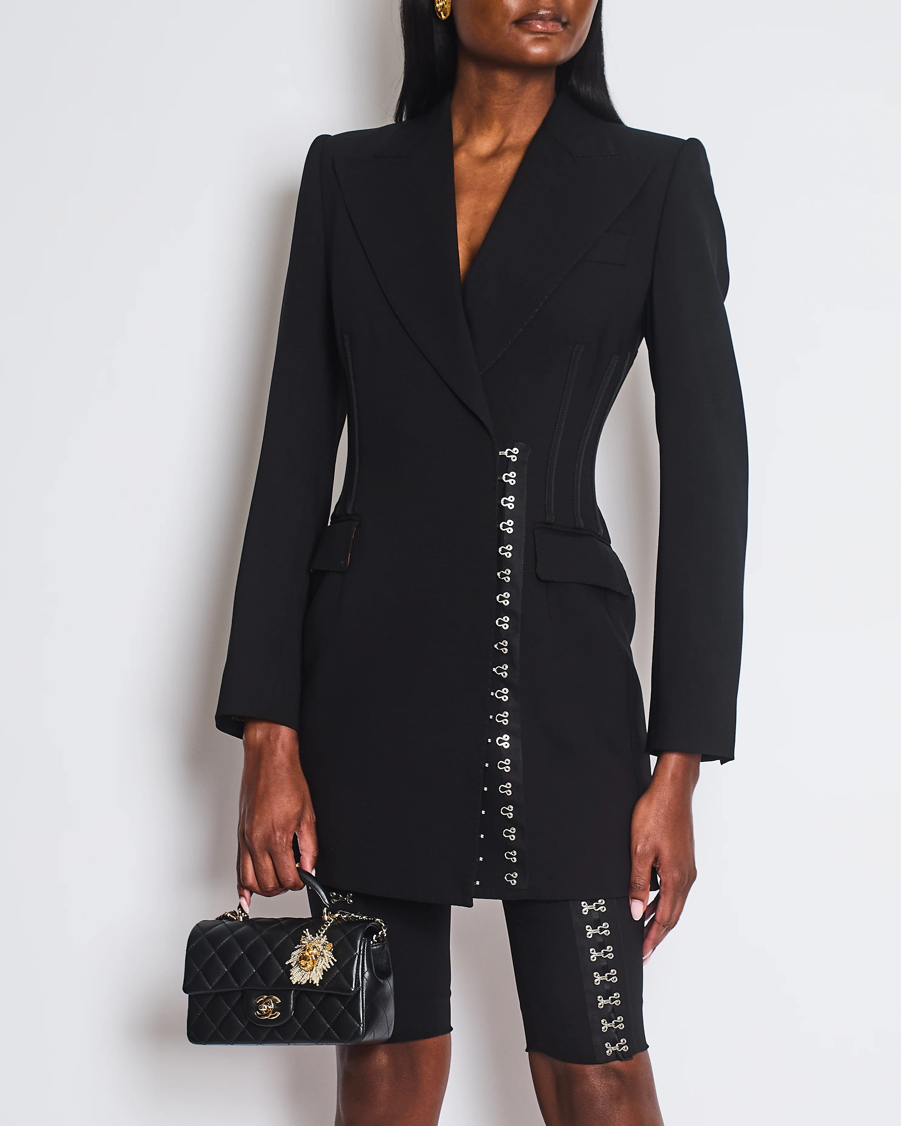Dolce & Gabbana Black Double-Breasted Blazer with Hook and Eye Fastenings & Capri Pants with Hook and Eye Fastenings Set Size IT 38 (UK 6) - Image 2