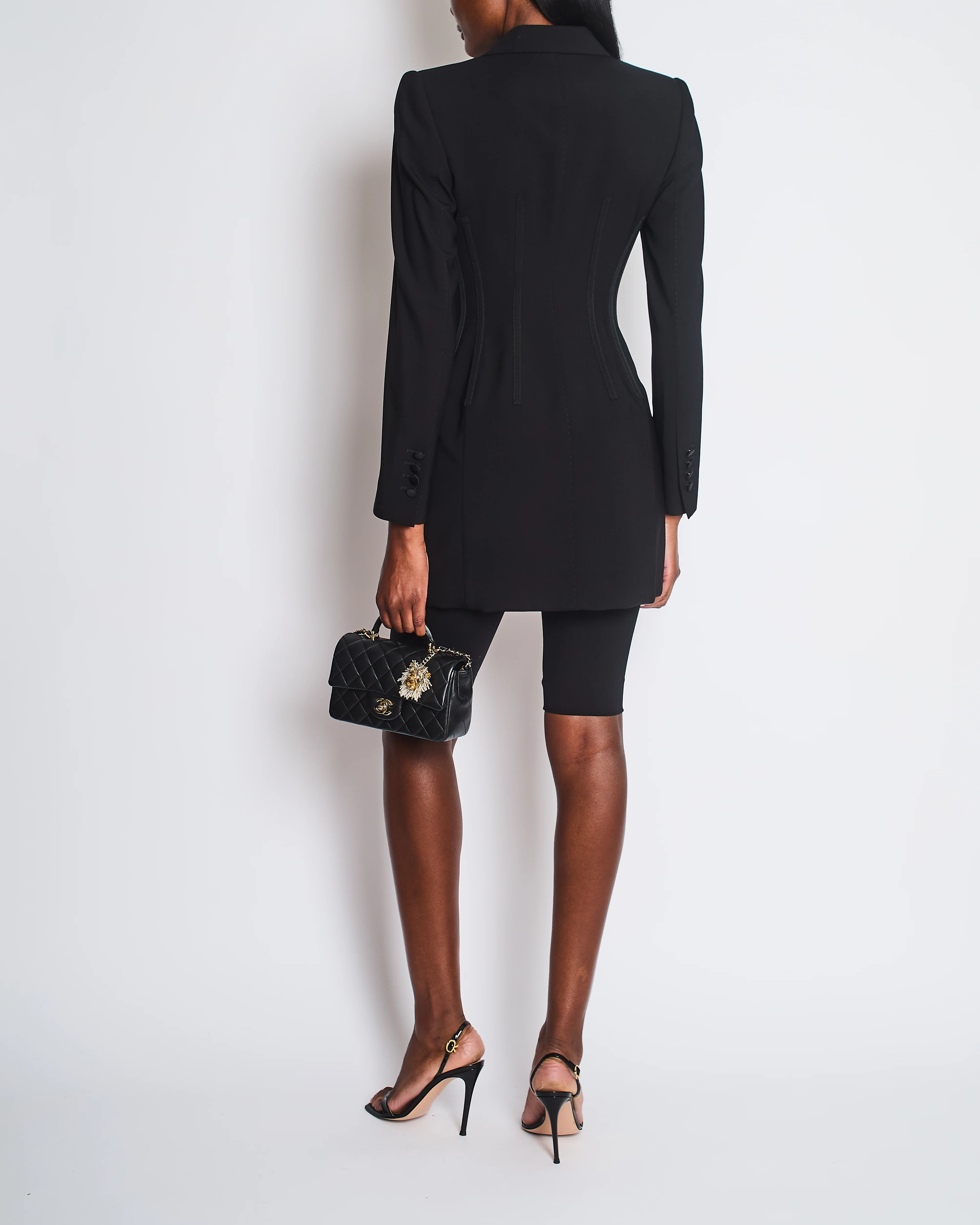 Dolce & Gabbana Black Double-Breasted Blazer with Hook and Eye Fastenings & Capri Pants with Hook and Eye Fastenings Set Size IT 38 (UK 6) - Image 5