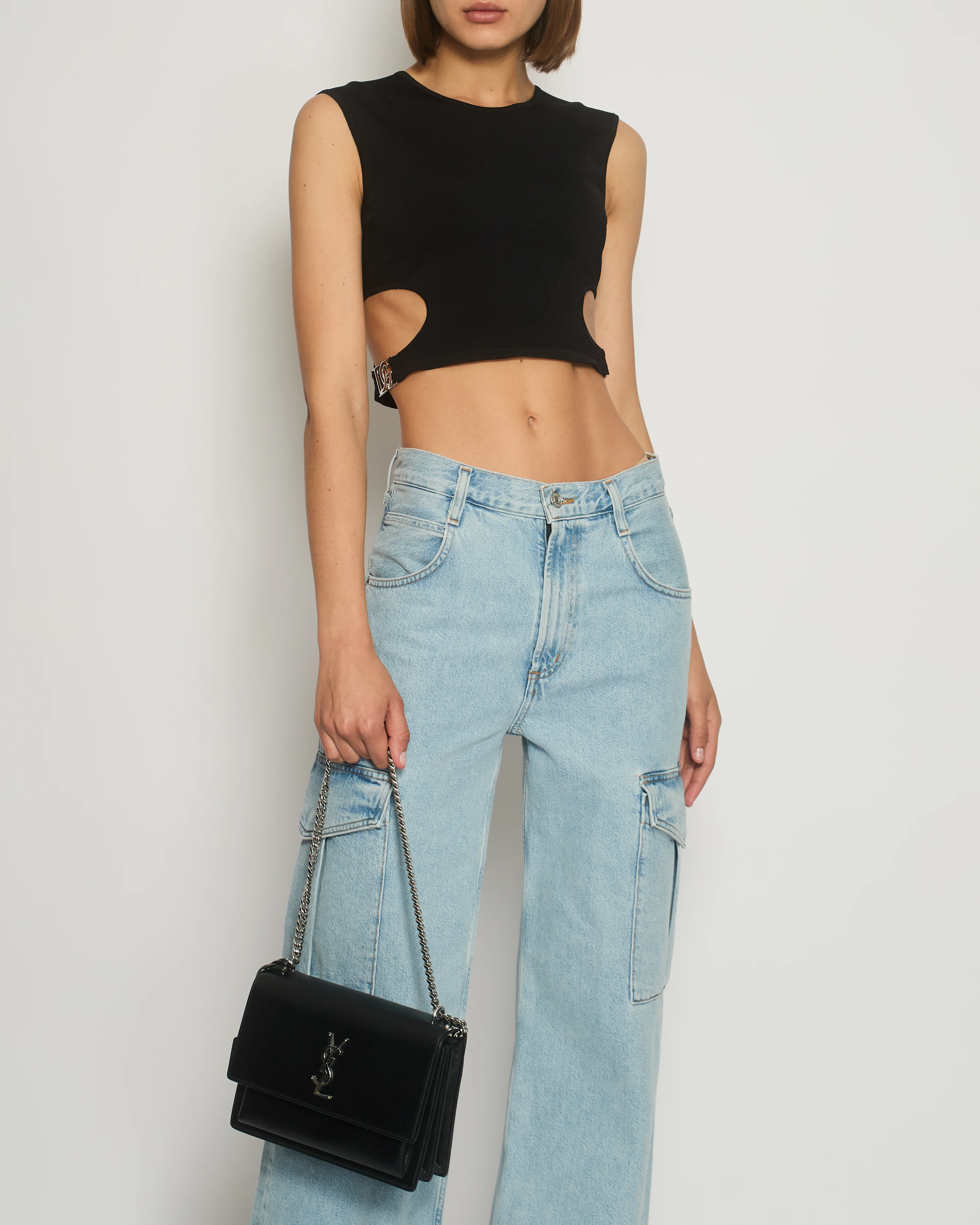 Dolce & Gabbana Black Knitted Crop Top with Silver DG Logo IT 42 (UK 10) - Image 4