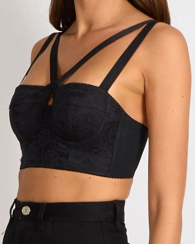 Dolce & Gabbana Black Lace Corset Bralette Top with Crossover Straps Size IT 36 (UK 4) - Image 3