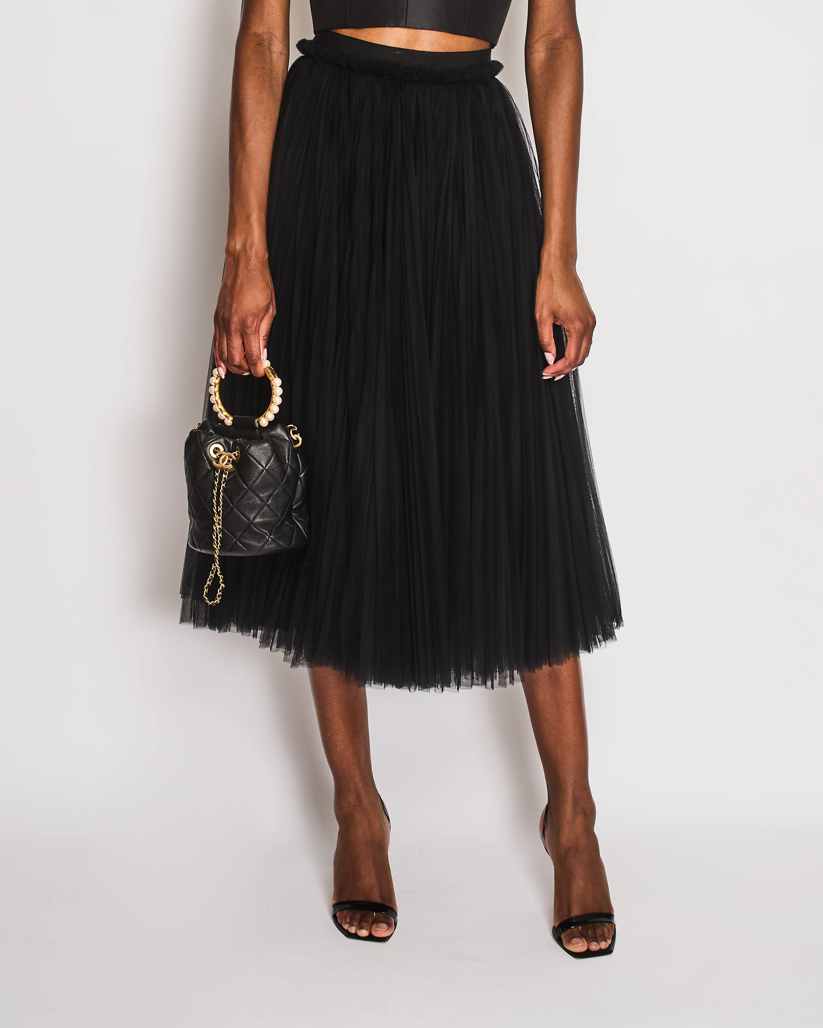 Dolce & Gabbana Black Pleated Mesh Maxi Skirt Size IT 40 (UK 8) - Image 2