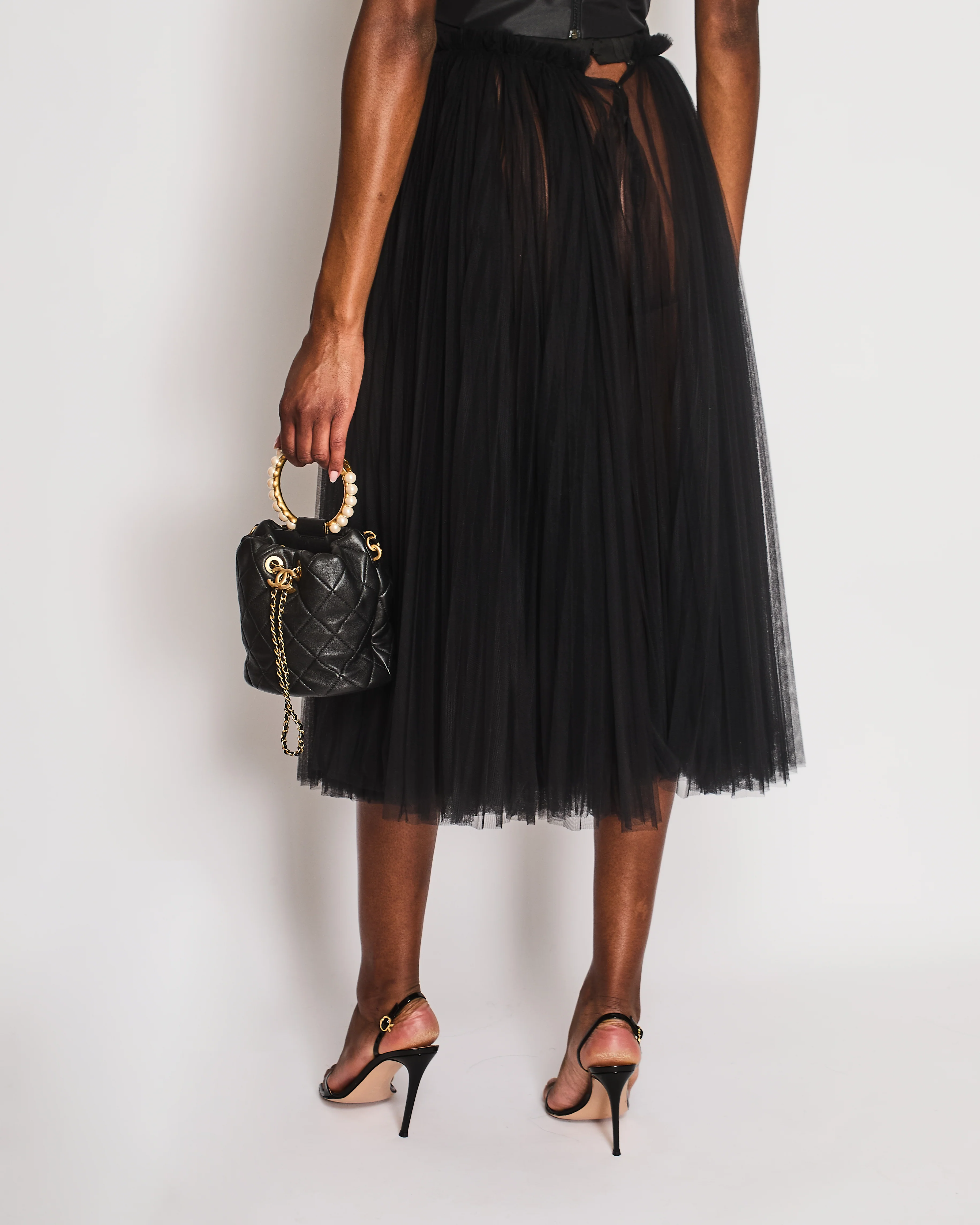 Dolce & Gabbana Black Pleated Mesh Maxi Skirt Size IT 40 (UK 8) - Image 4