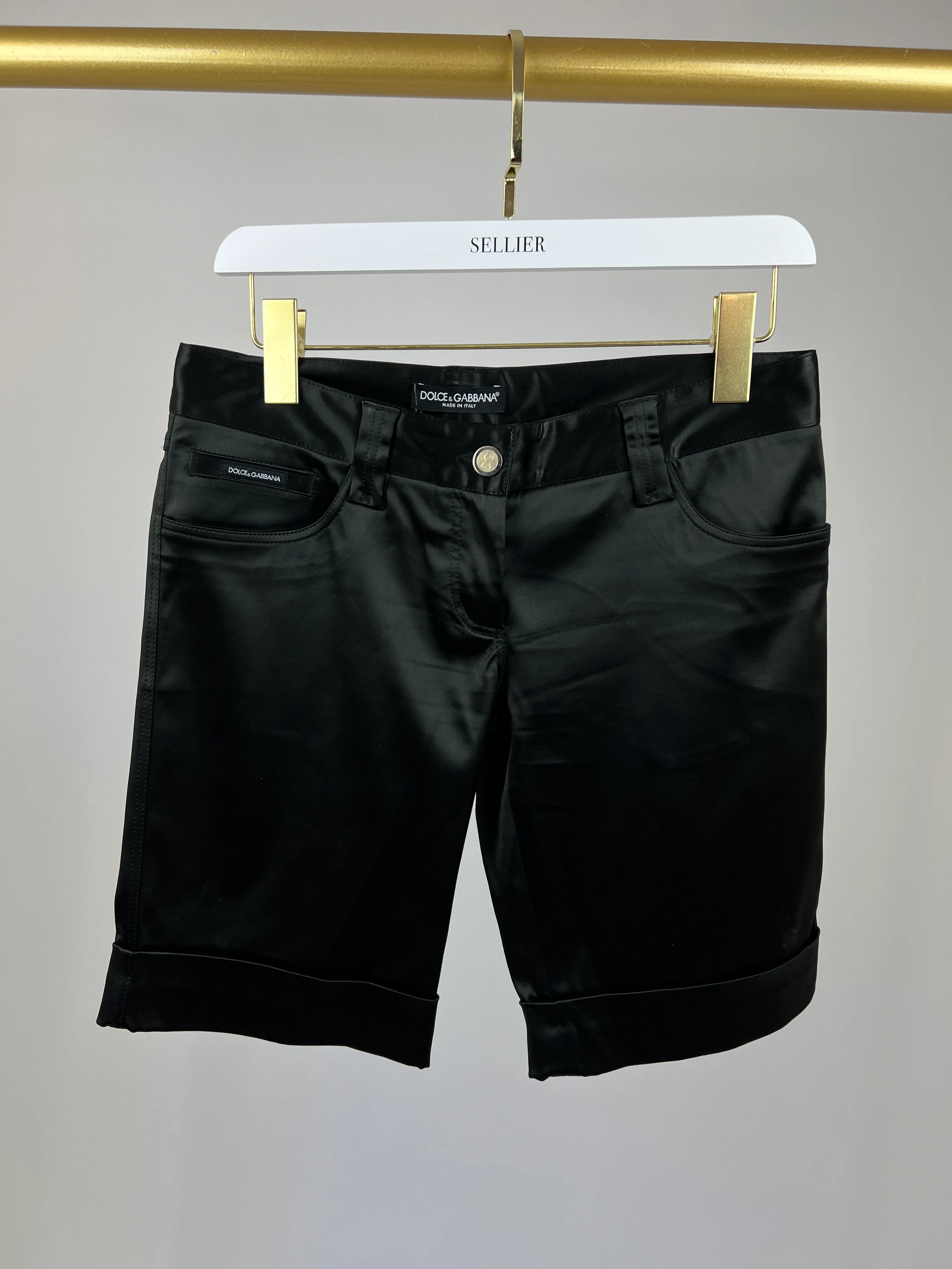 Dolce & Gabbana Black Satin Long Shorts Size IT 38 (UK 6) - Image 4