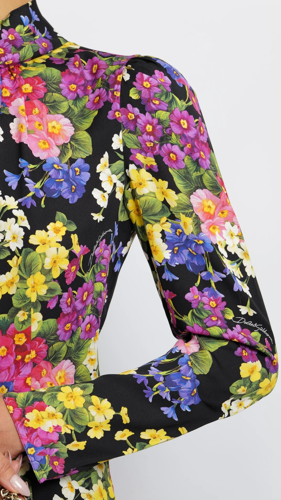 Dolce & Gabbana Black Silk Long-Sleeved Top with Multi-Colour Floral Print Size IT 40 (UK 8) - Image 2