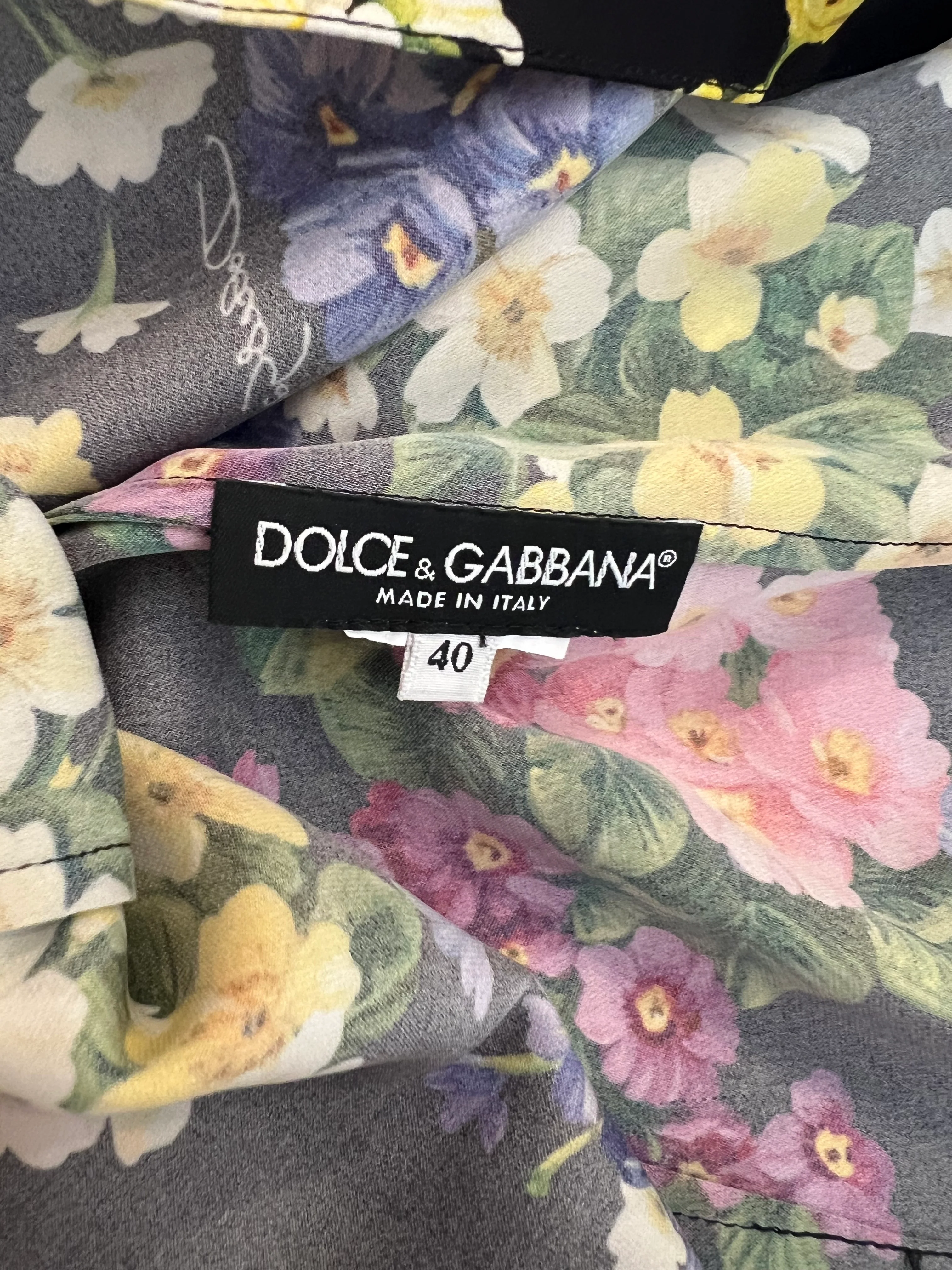 Dolce & Gabbana Black Silk Long-Sleeved Top with Multi-Colour Floral Print Size IT 40 (UK 8) - Image 4