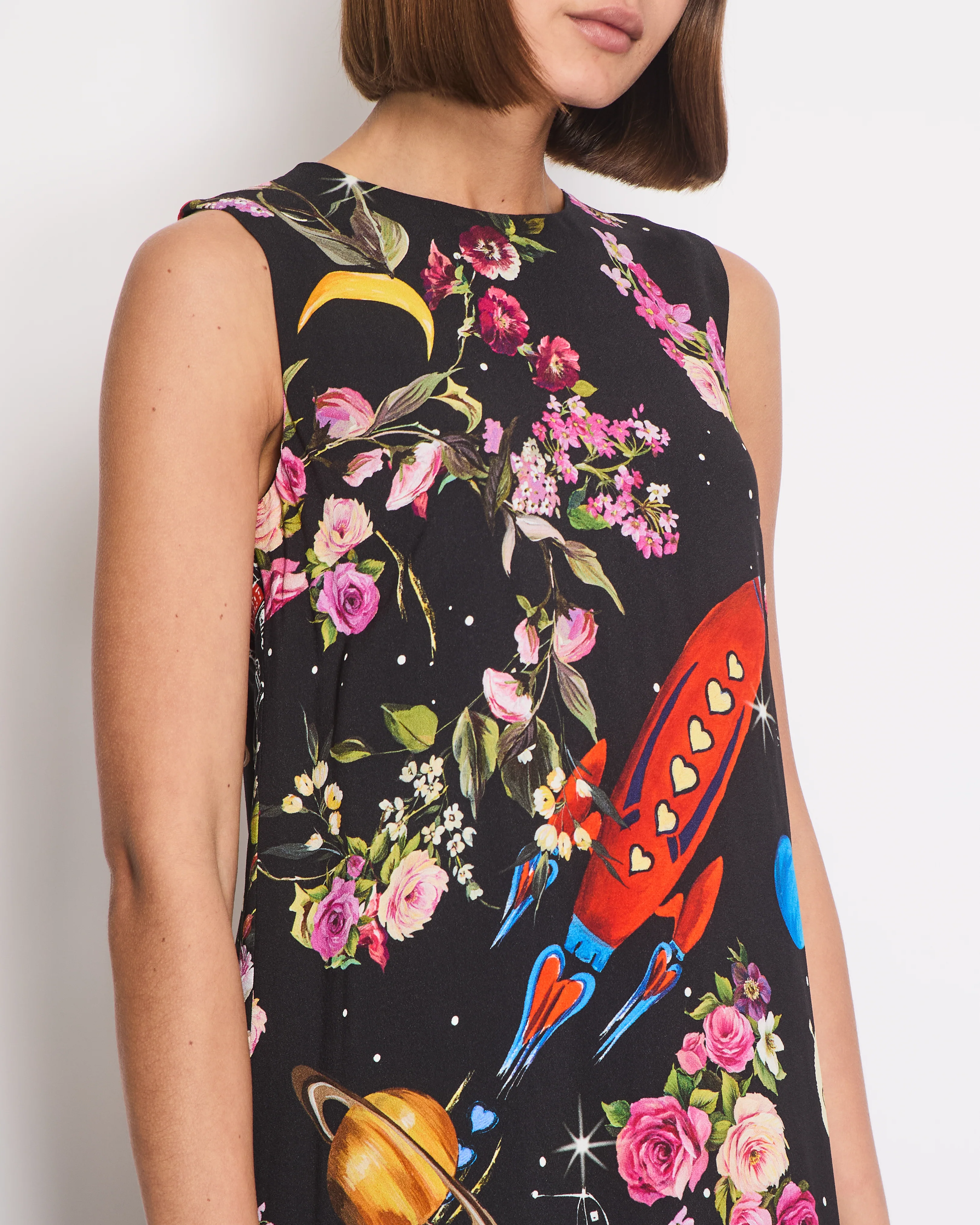 Dolce & Gabbana Black Silk Sleeveless Dress with Floral Prints Size IT 40 (UK 8) - Image 4