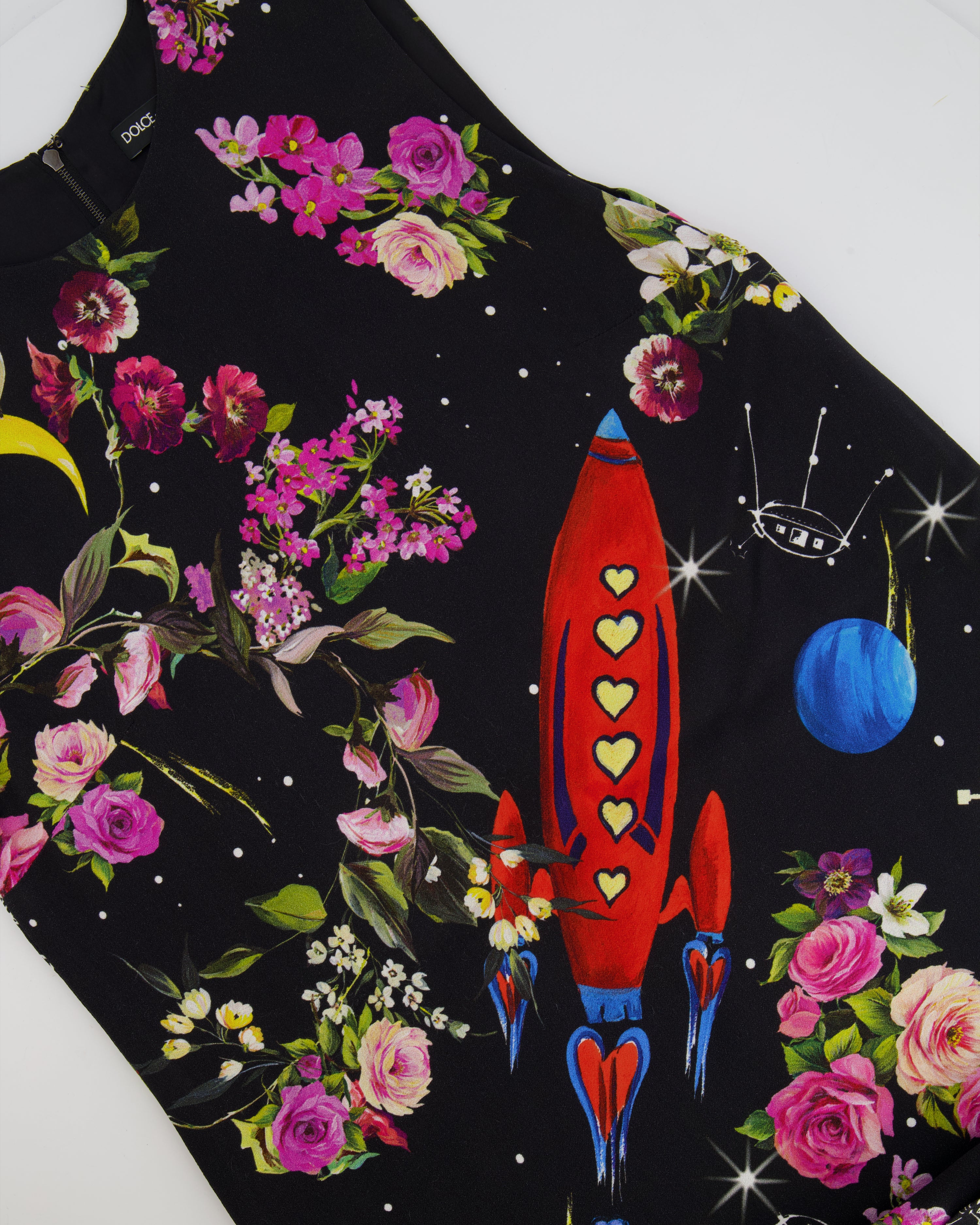 Dolce & Gabbana Black Silk Sleeveless Dress with Floral Prints Size IT 40 (UK 8) - Image 7